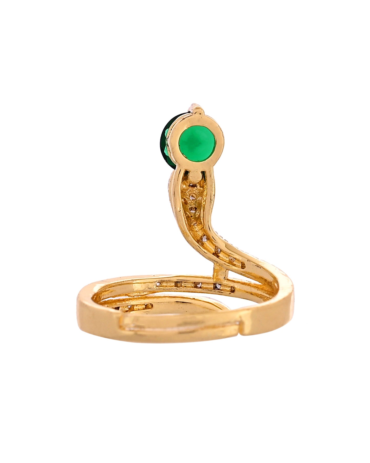 VOJ Gold Plated Snake Design Ad Ring With Green Stone