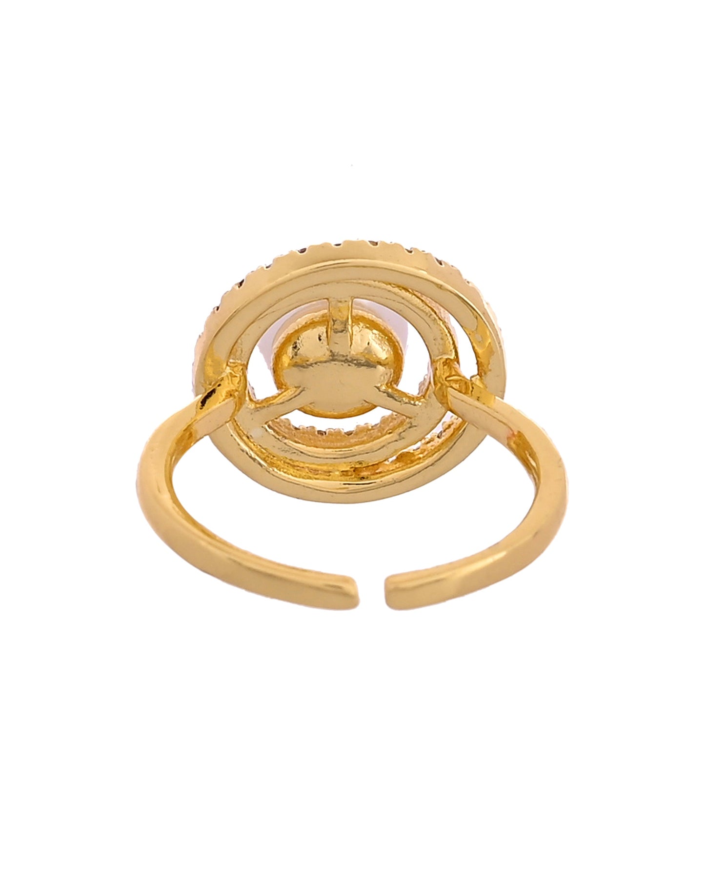 VOJ Gold Plated Pearl Studded Ring With Ad Stones