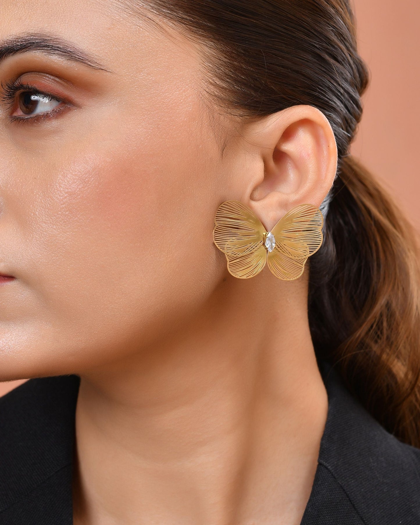 VOJ Gold Plated Butterfly Shaped Studs Earrings
