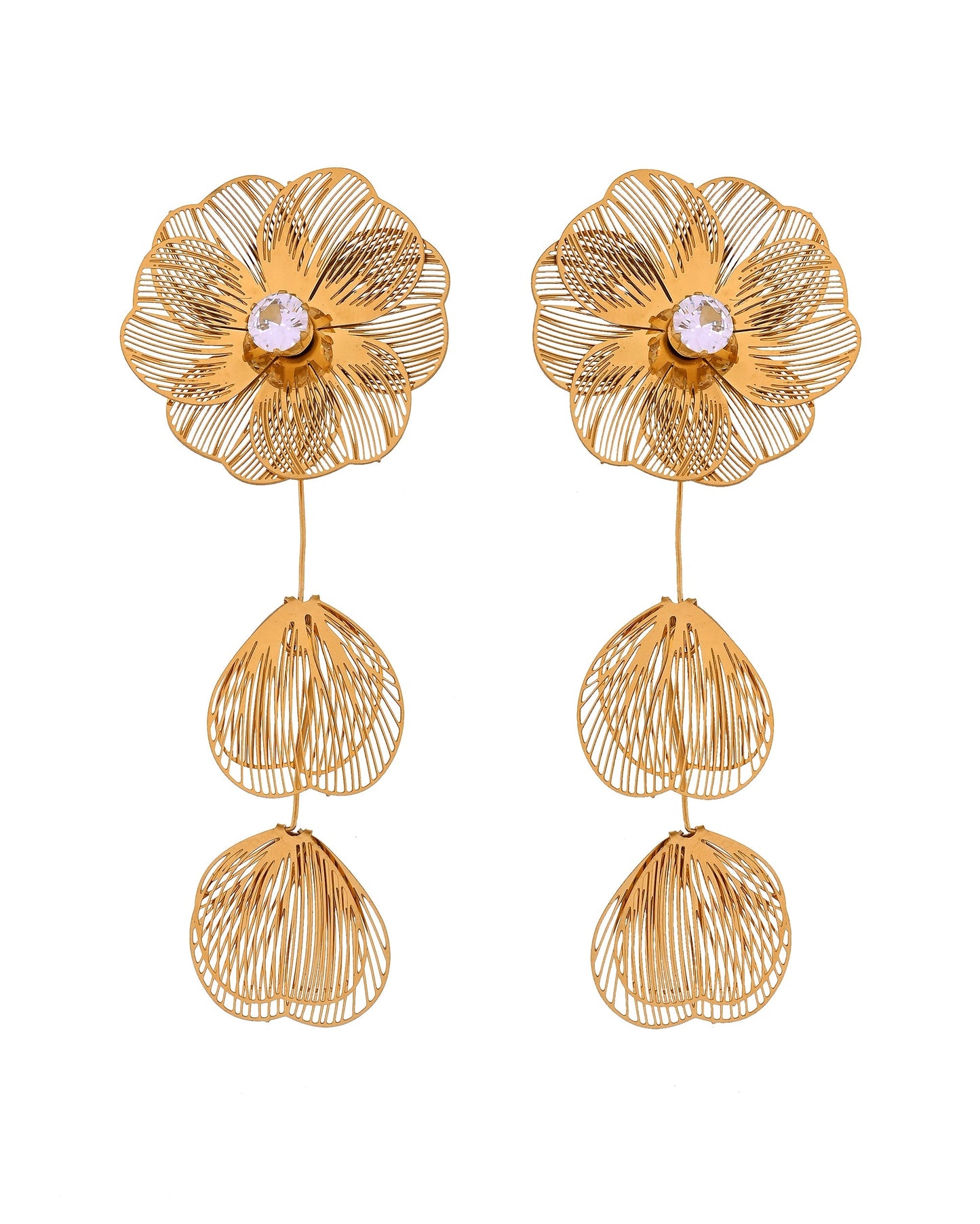 VOJ Gold Toned Floral Designed Studs Earrings