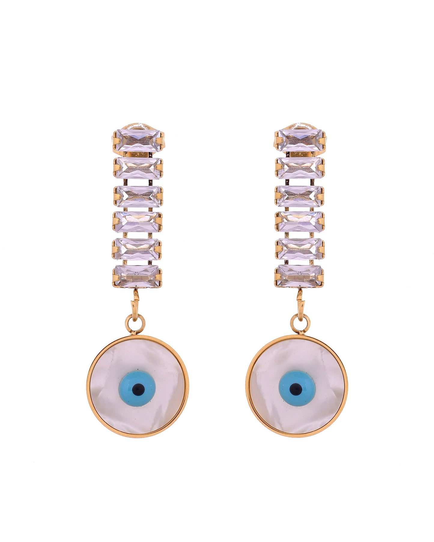 VOJ Gold Plated Stone Studded Evil Eye Drop Earrings