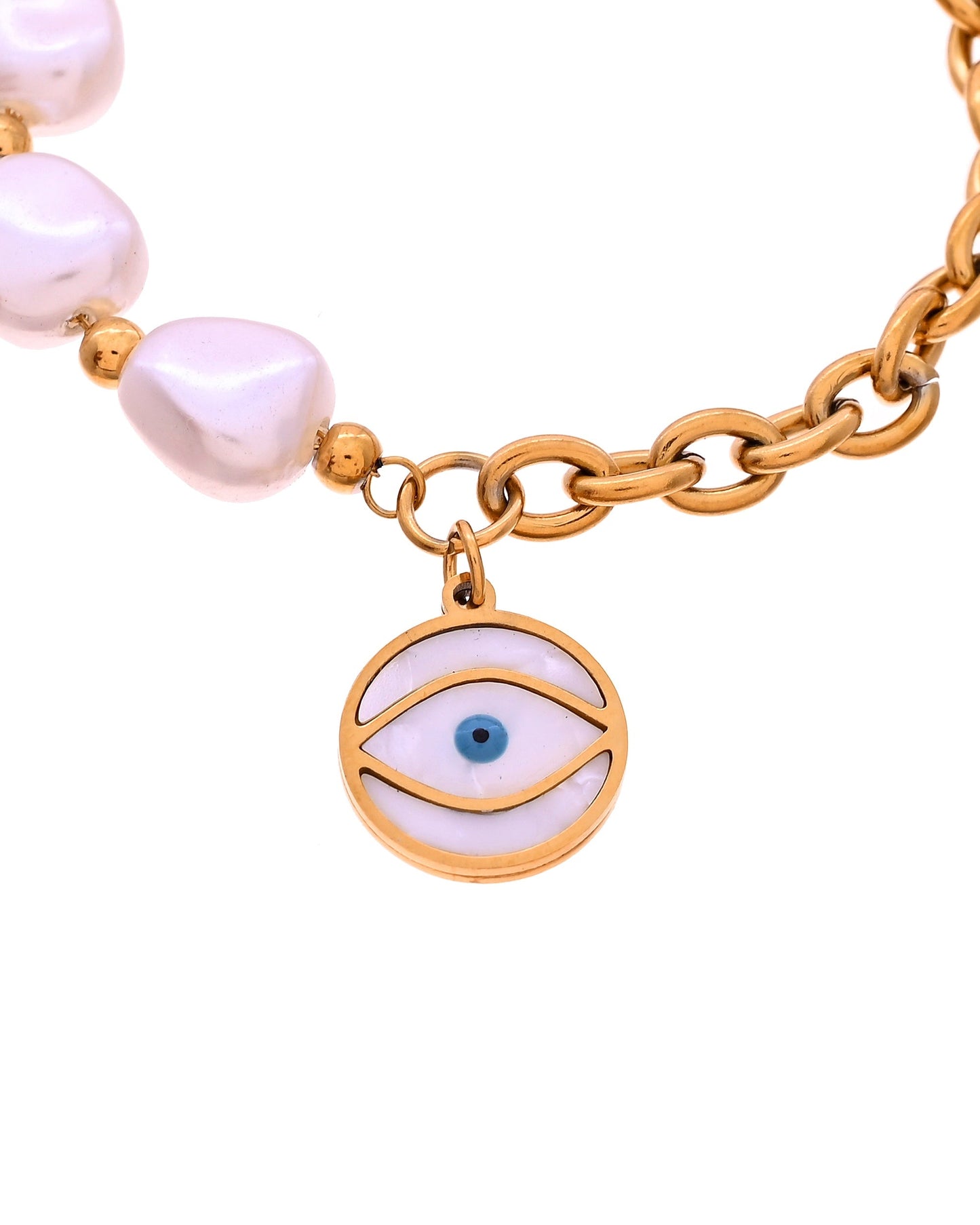 VOJ Gold Plated Pearl And Evil Eye Bracelet For Women