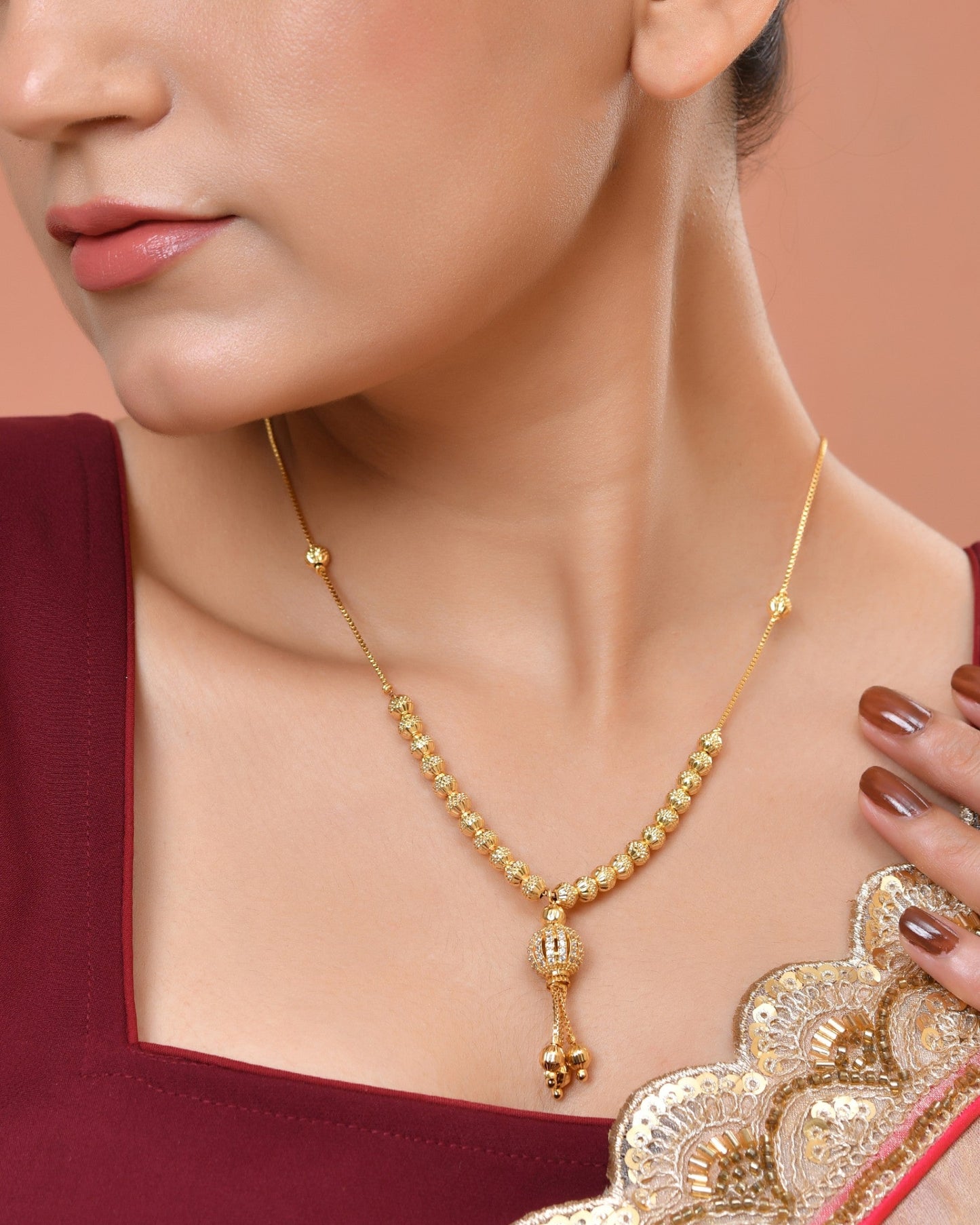 VOJ Gold Plated Stone Studded Circular Shaped Chain For Women