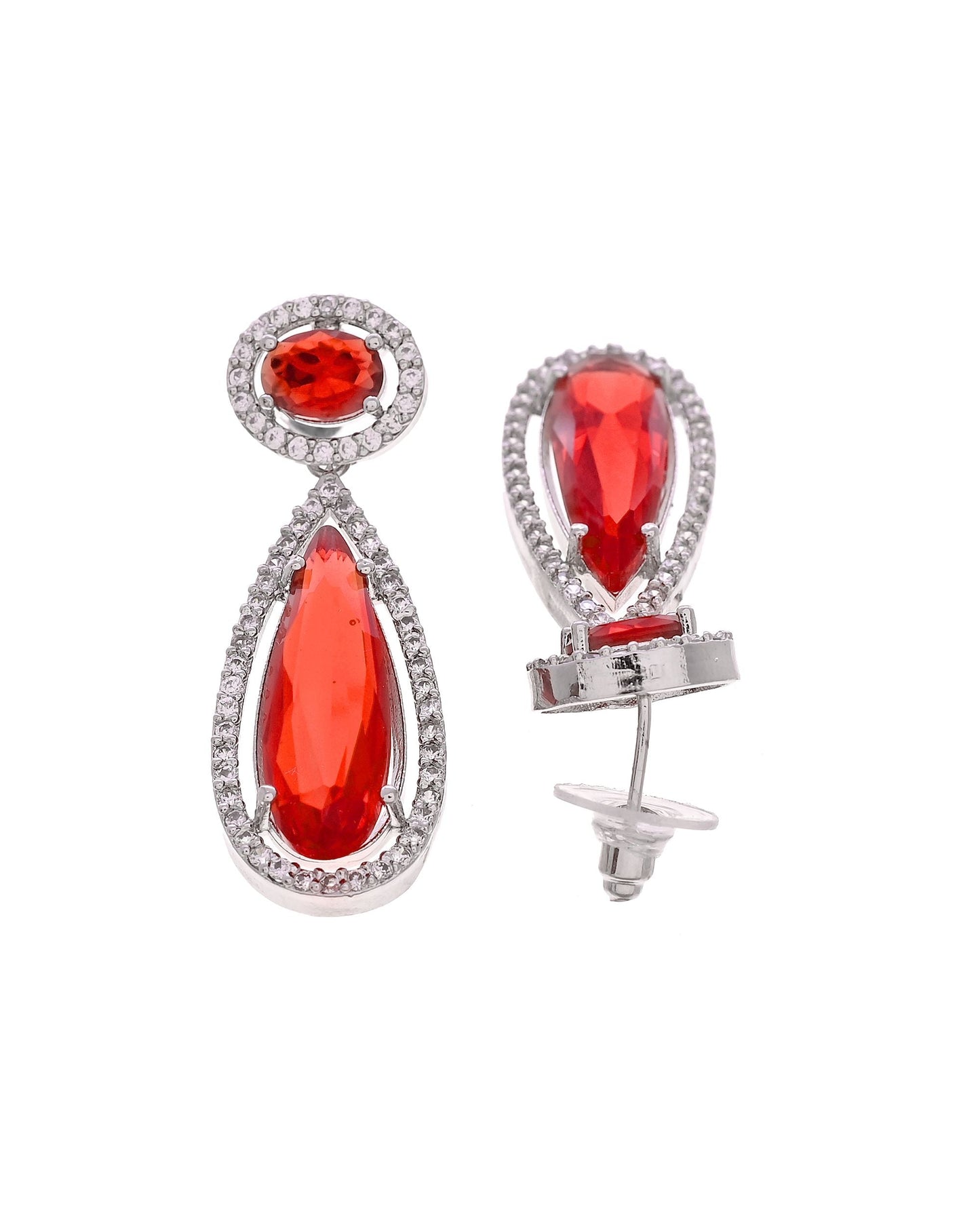 VOJ Silver-Plated Ad & Ruby Red Cubic Zirconia Studded Jewellery Set