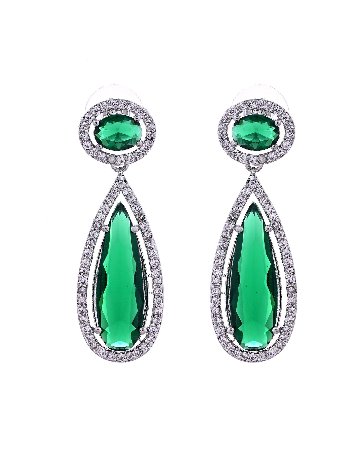 VOJ Silver-Plated Ad & Green Cubic Zirconia Studded Jewellery Set