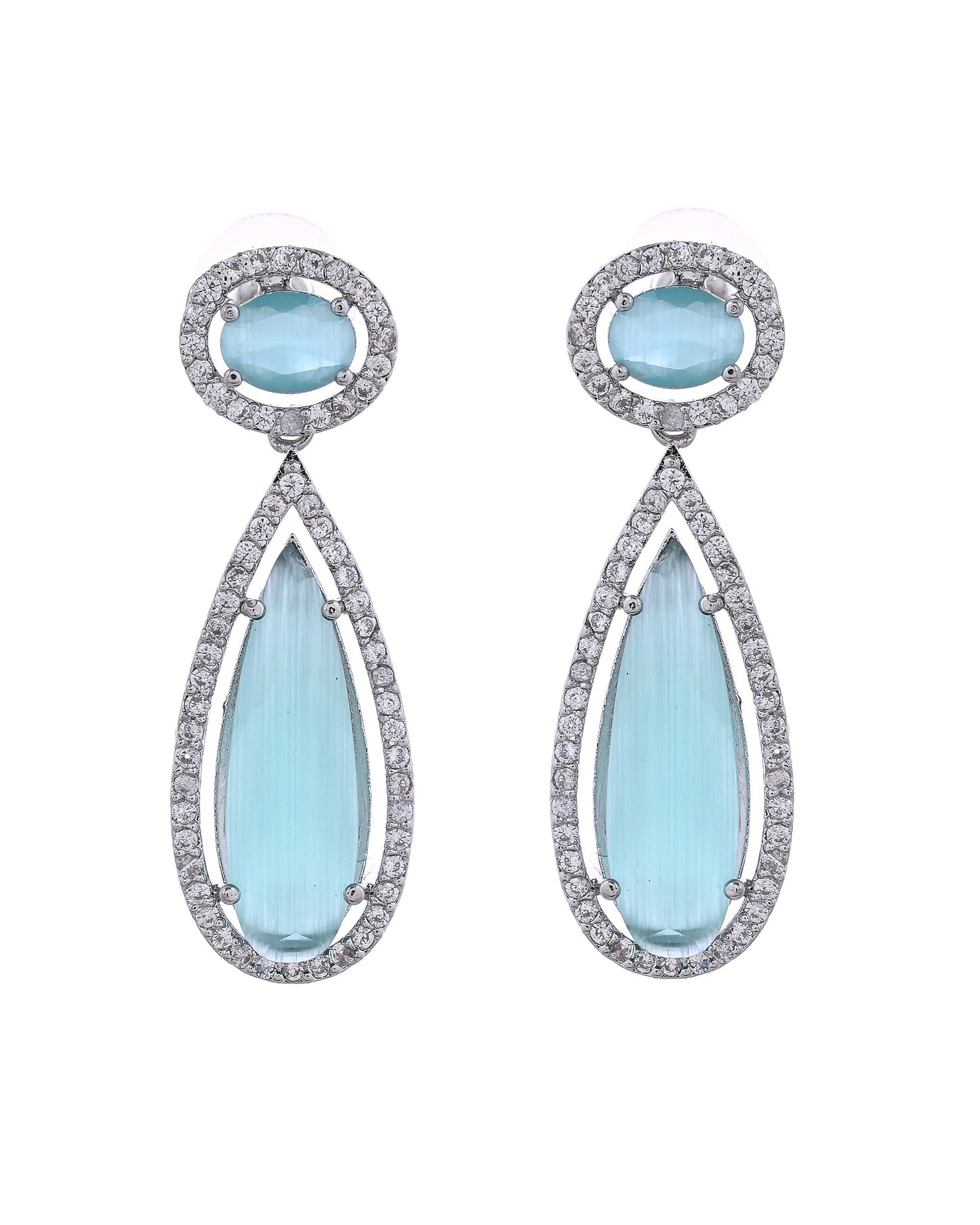VOJ Silver-Plated Ad & Teal Green Cubic Zirconia Studded Jewellery Set