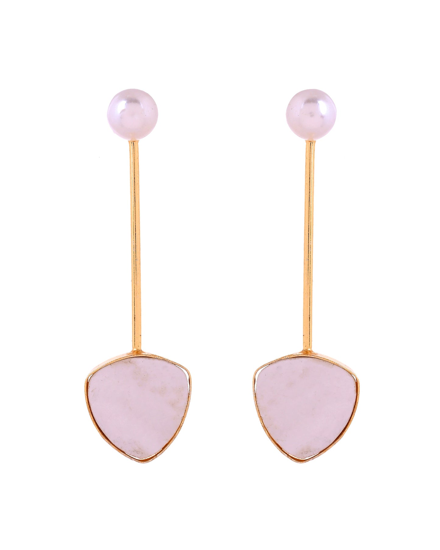 VOJ Gold Plated Stone With Pearl Long Studs Earrings