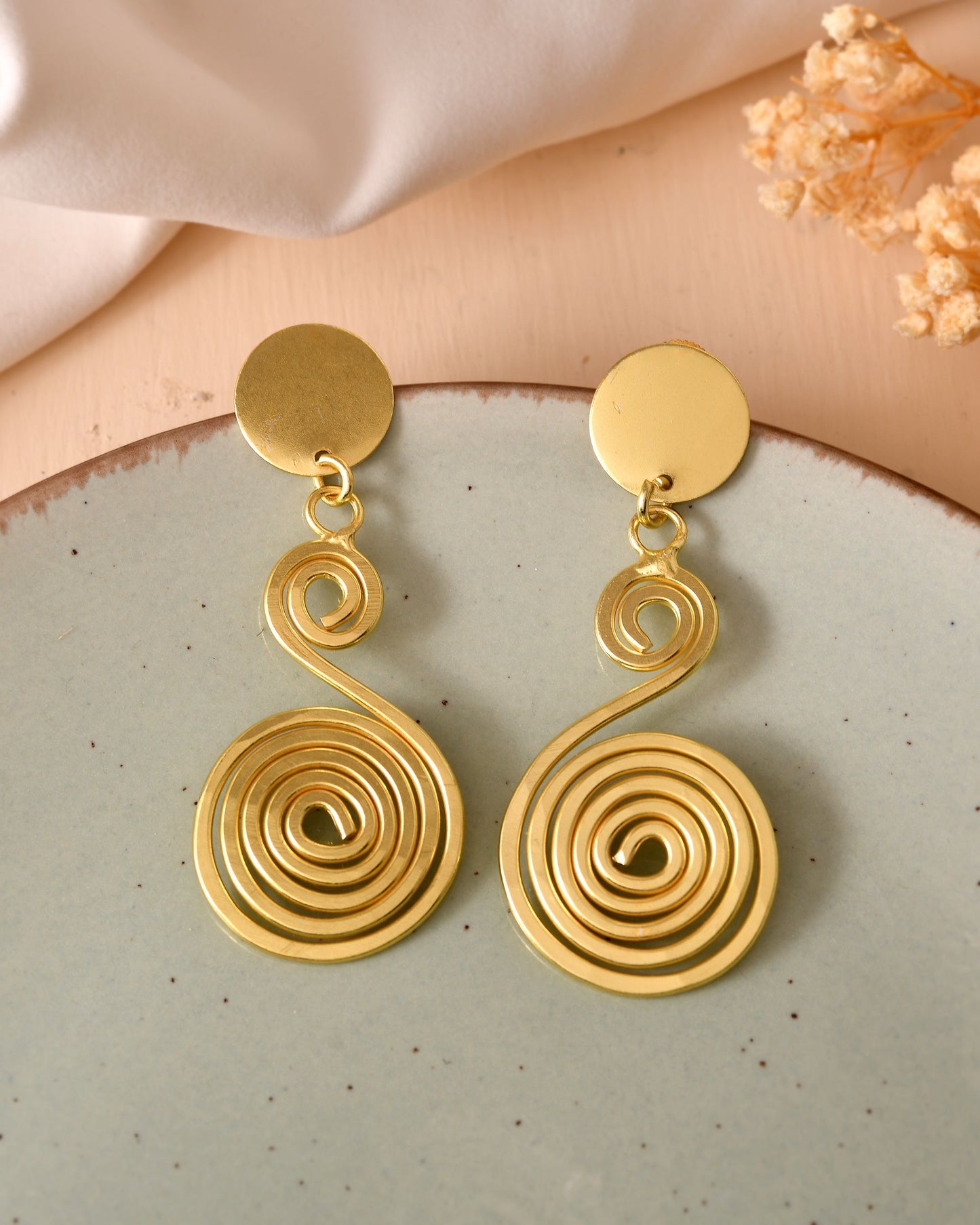 VOJ Gold Plated Twisted Designed Drop Earrings