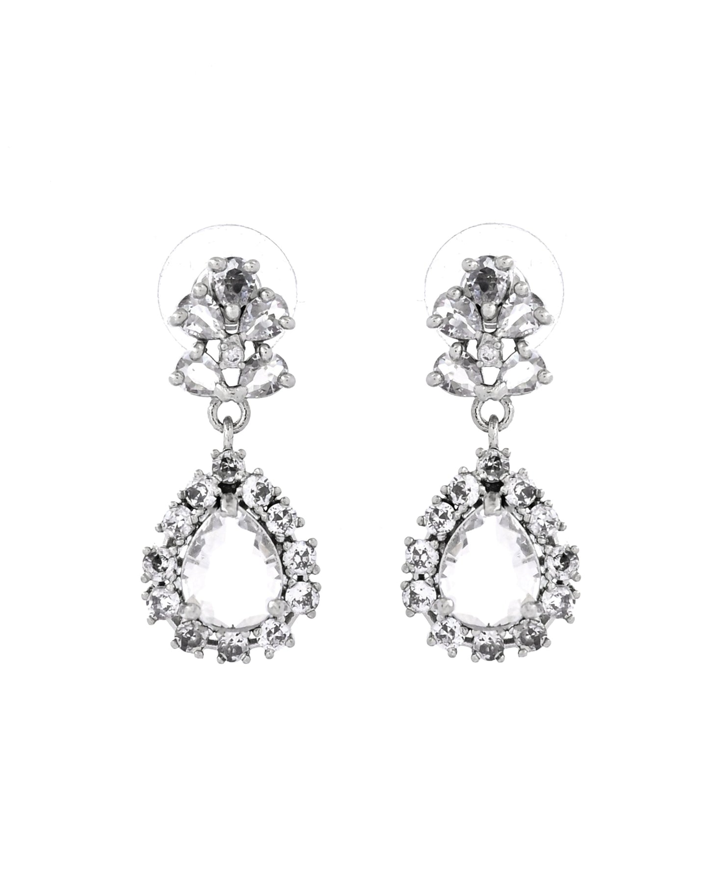 VOJ Silver Plated Drop Shaped Stone With Ad Stone Simple Jewellery Set