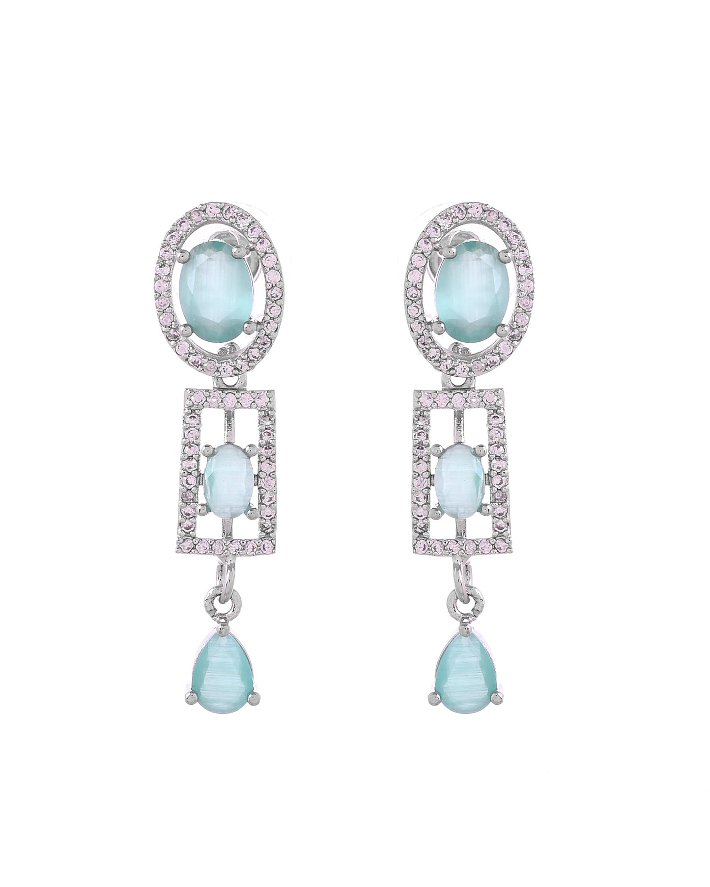 VOJ Silver Toned Cz Stone Studded Designer Necklace Set