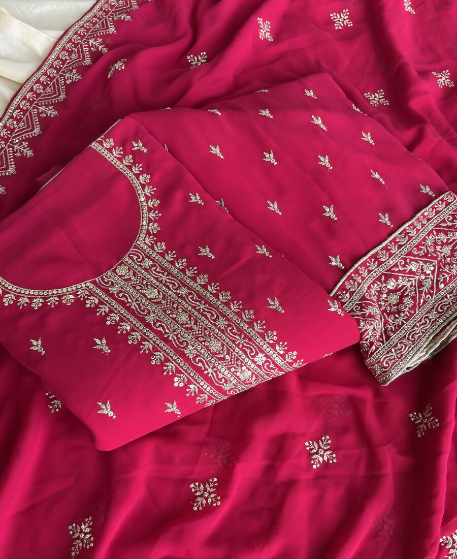 KC Rani Pink Georgette Straight Suit With Heavy Embroidery