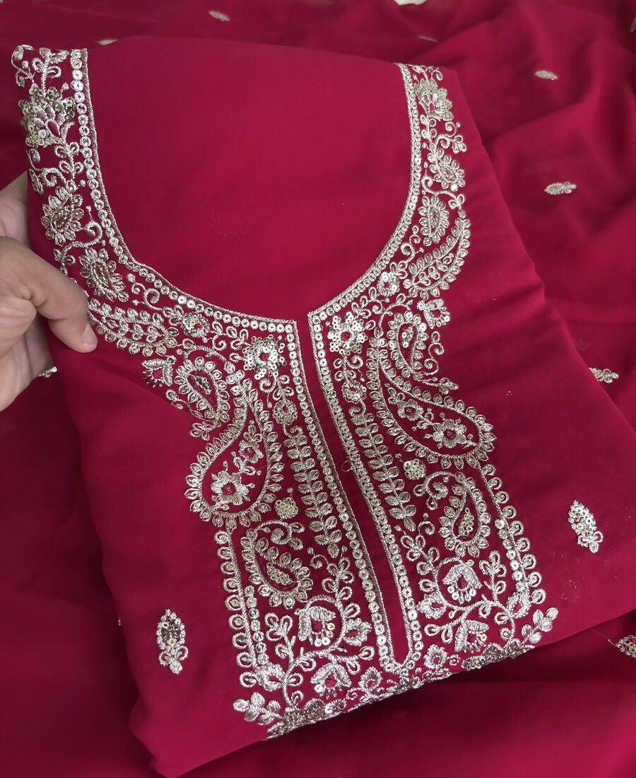 KC Dark Pink Georgette Heavy Embroidered Fancy Suit For Women