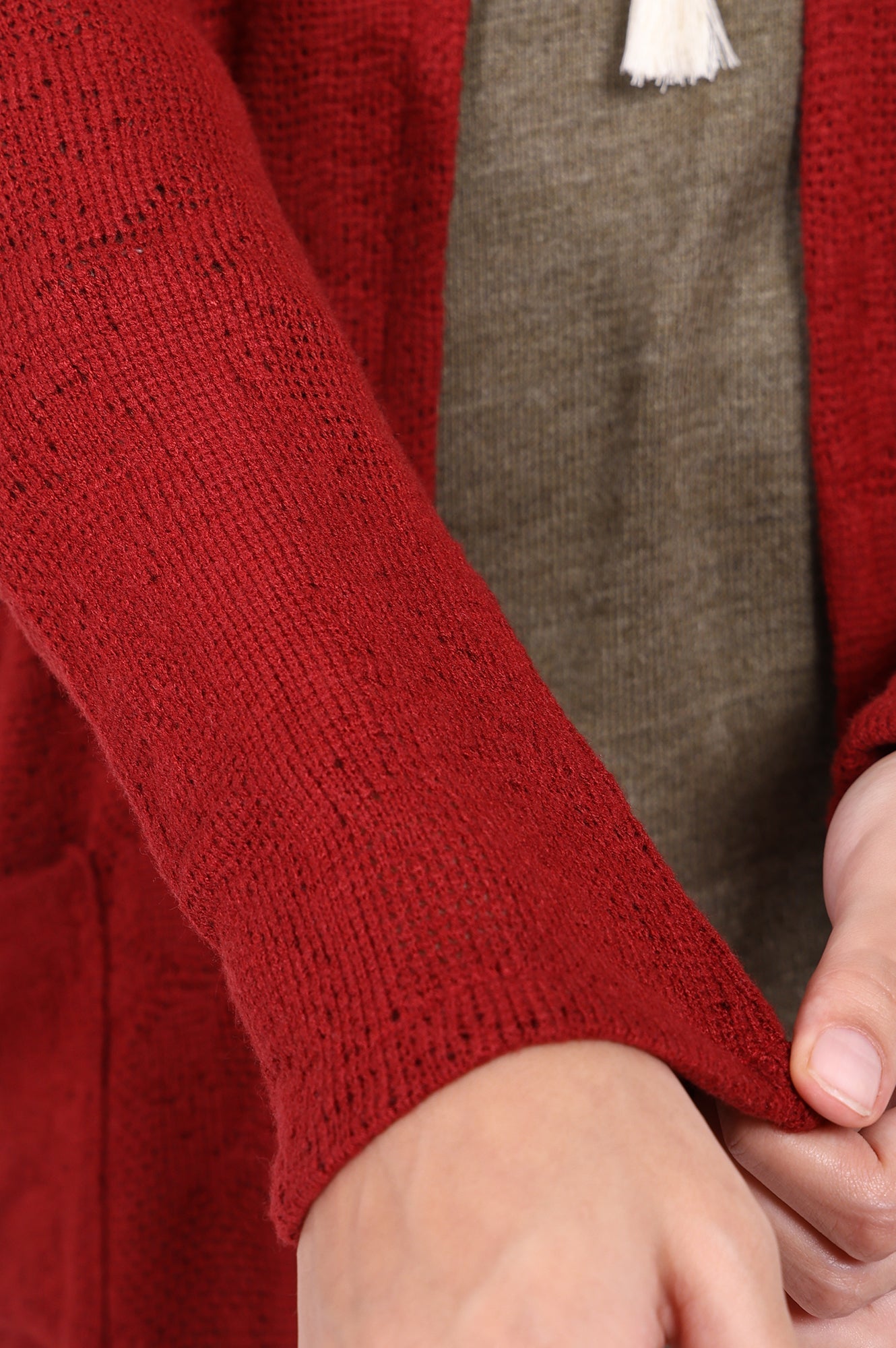 W for Woman Red Solid Straight Knitting Cardigan