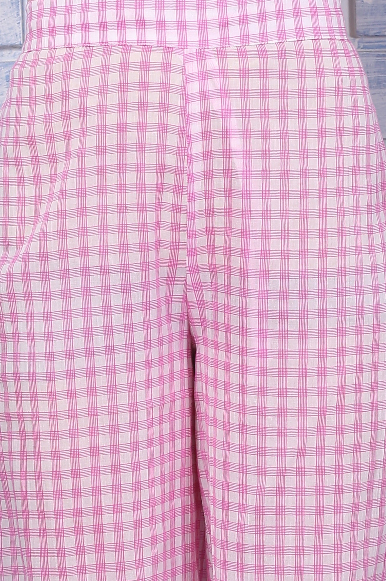 W for Woman Pink Checkered Ankle Length Pure Cotton Pants
