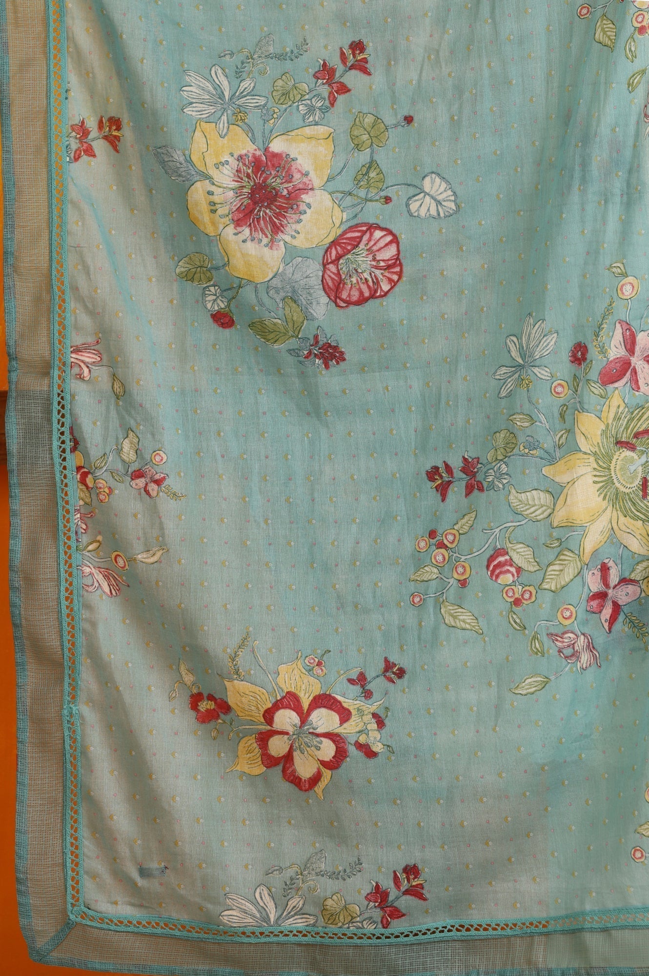 W for Woman Reef Blue Floral Printed Pure Cotton Dupatta