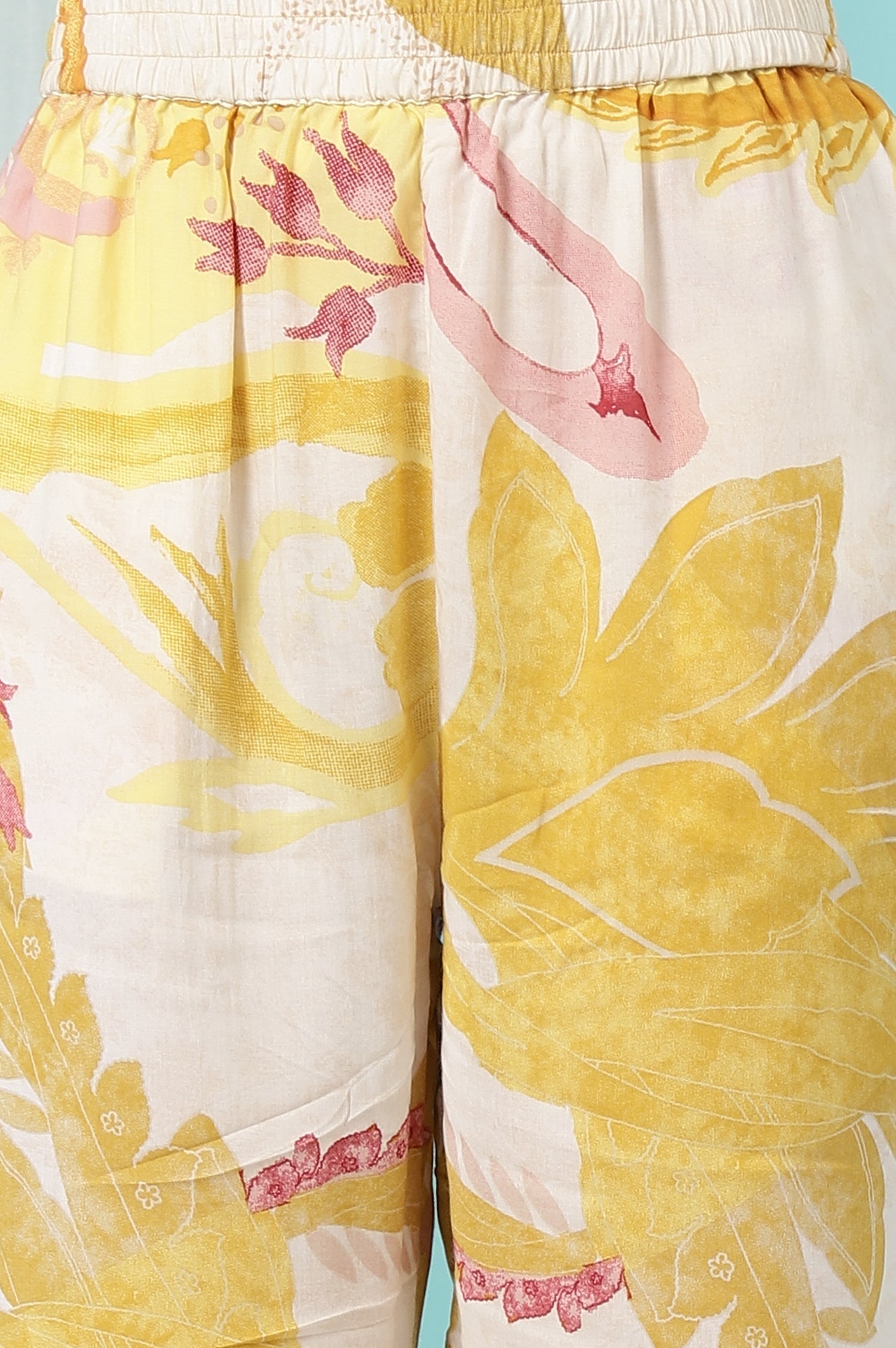 W for Woman Yellow Bold Floral Printed Modal Straight Kurta and Pants Co-ord Set