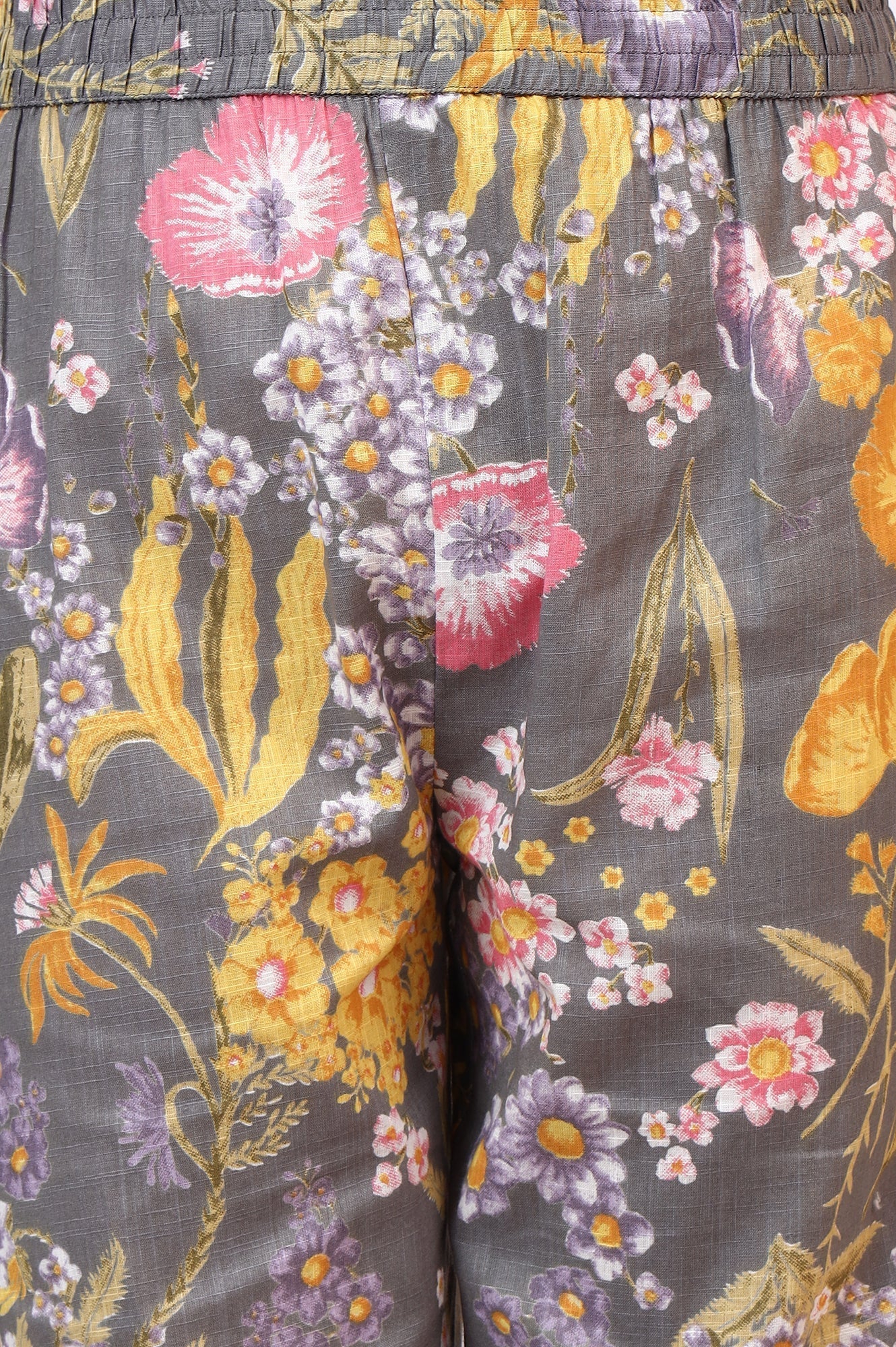 W for Woman Grey Floral Printed Pure Cotton Straight Kurta and Pants Co-ord Set