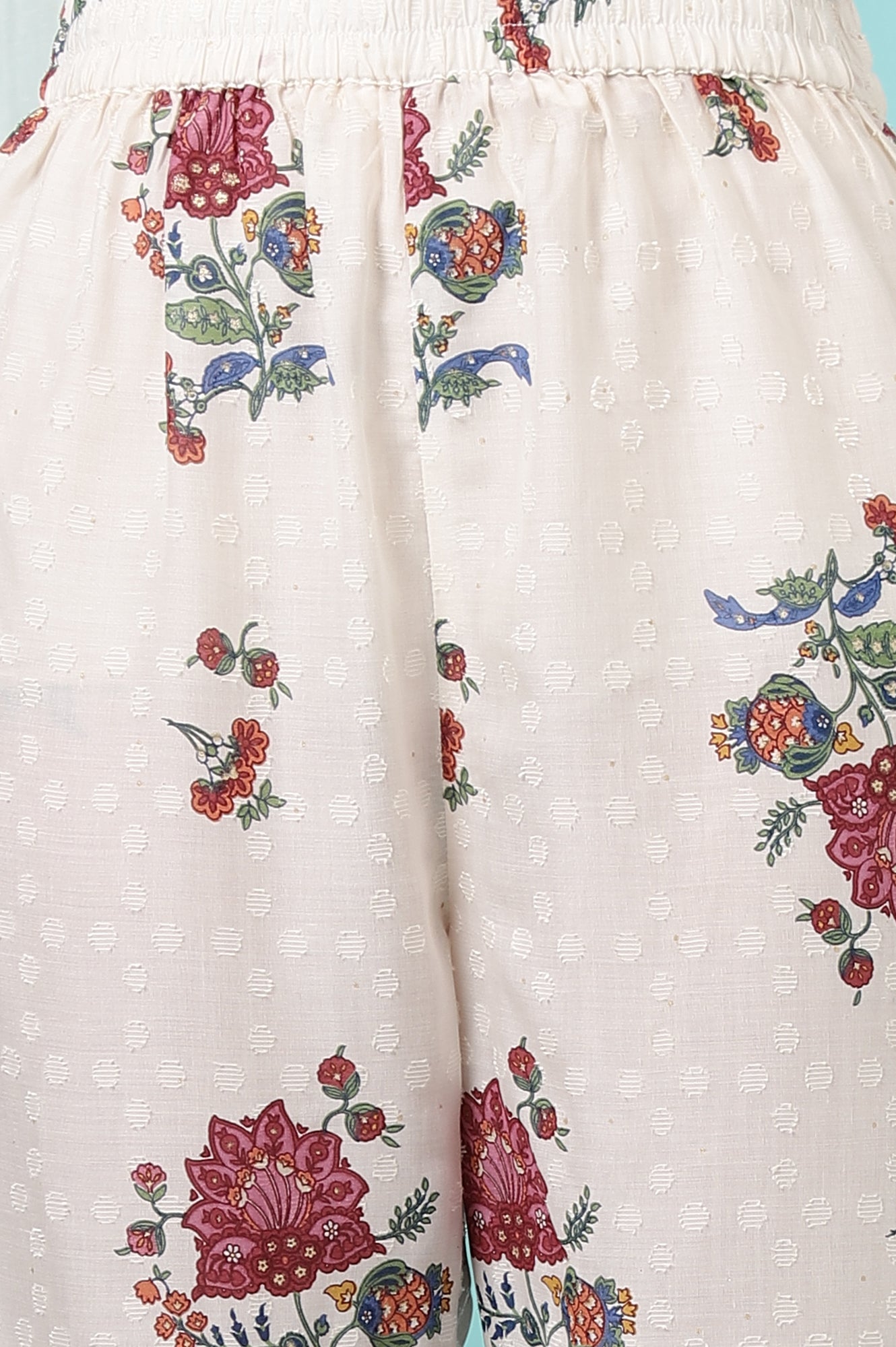 W for Woman White Floral Printed Textured Dobby A-line Kurta and Pants Co-ord Set