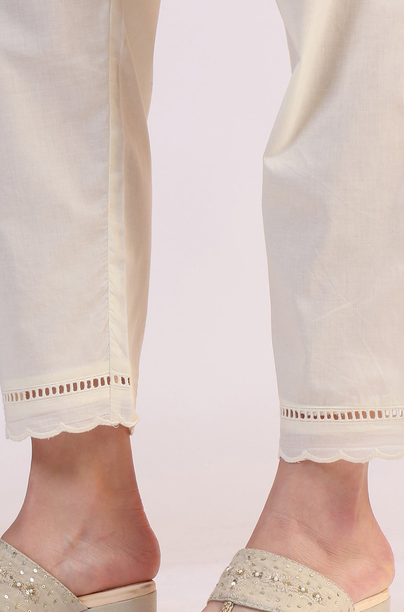 W for Woman White Embroidered Lace Straight Pure Cotton Kurta & Straight Pant With Dupatta Set