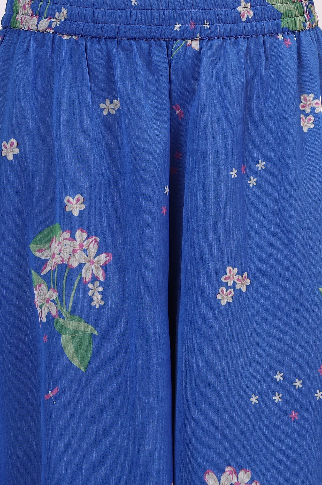 W for Woman Blue Floral Printed Halter Neck Chiffon Kurta with Flared Pants and Dupatta Set
