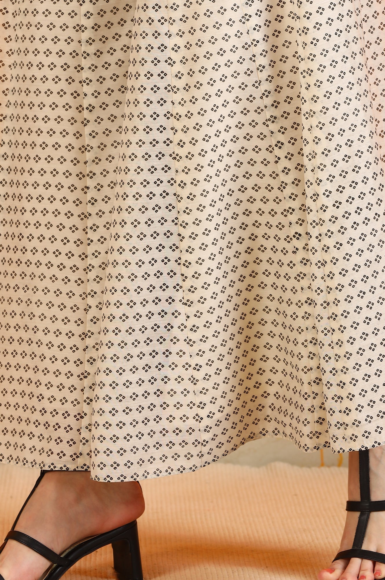 W for Woman Off-White and Black Floral Printed Chanderi Short Kurta and Sharara Set with Dupatta