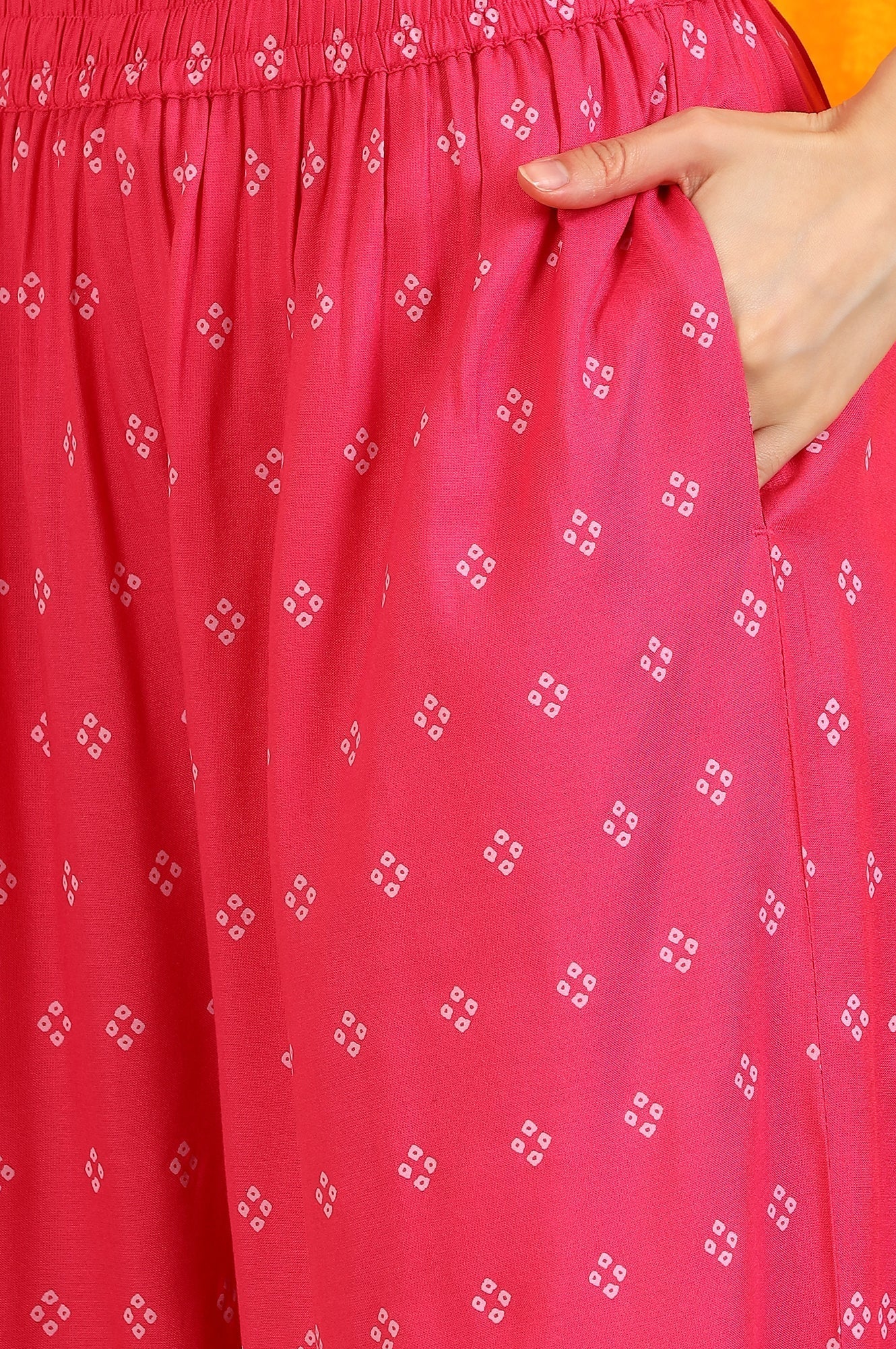W for Woman Pink Embroidered Chanderi Panelled Kurta, Cropped Pants and Dupatta Set