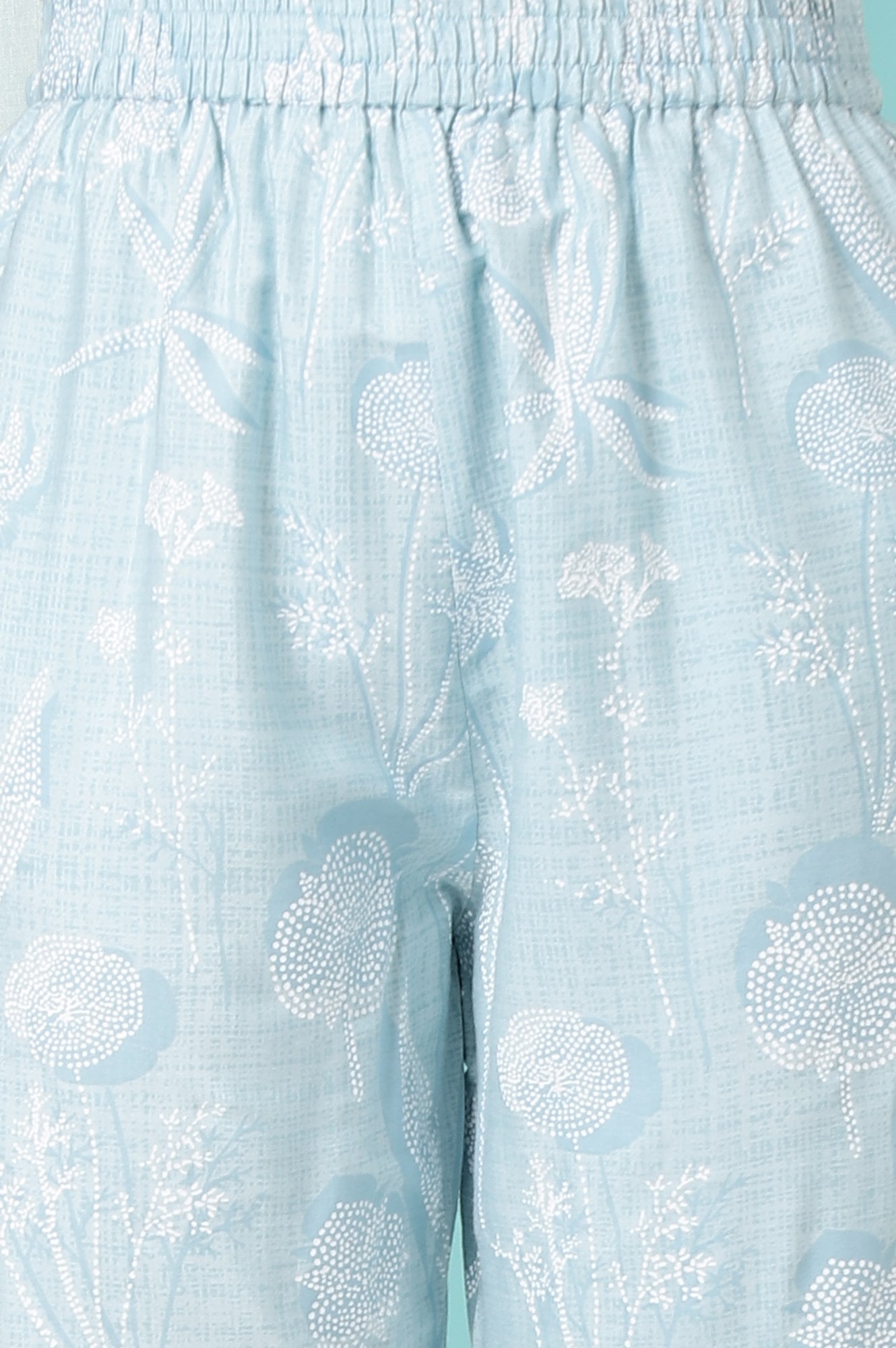 W for Woman Sky Blue Floral Printed A-line Kurta and Pants Co-ord Set