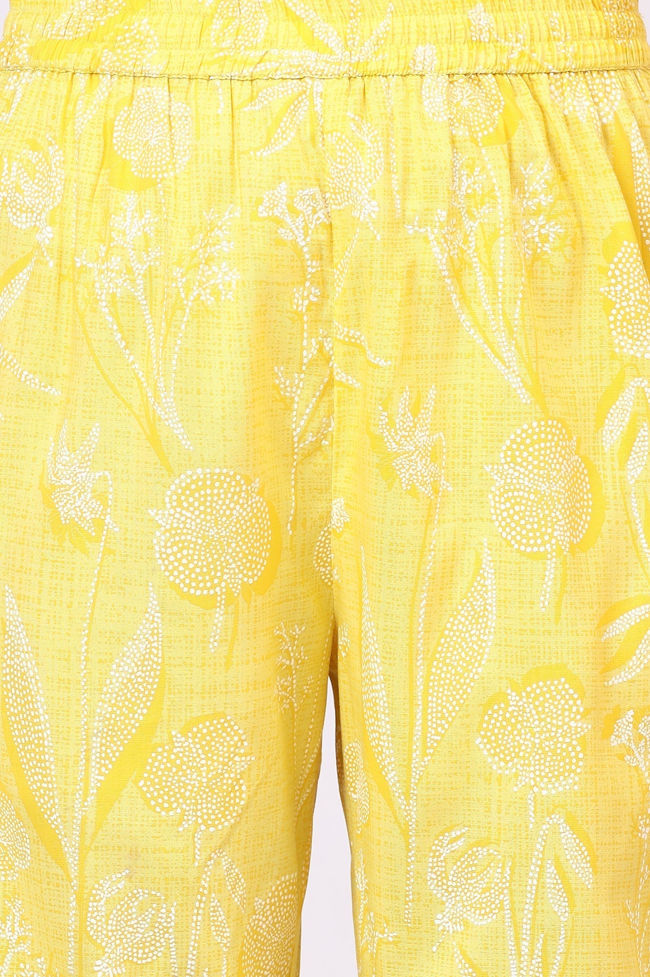 W for Woman Yellow Floral Printed Rayon A-line Kurta and Pants Set