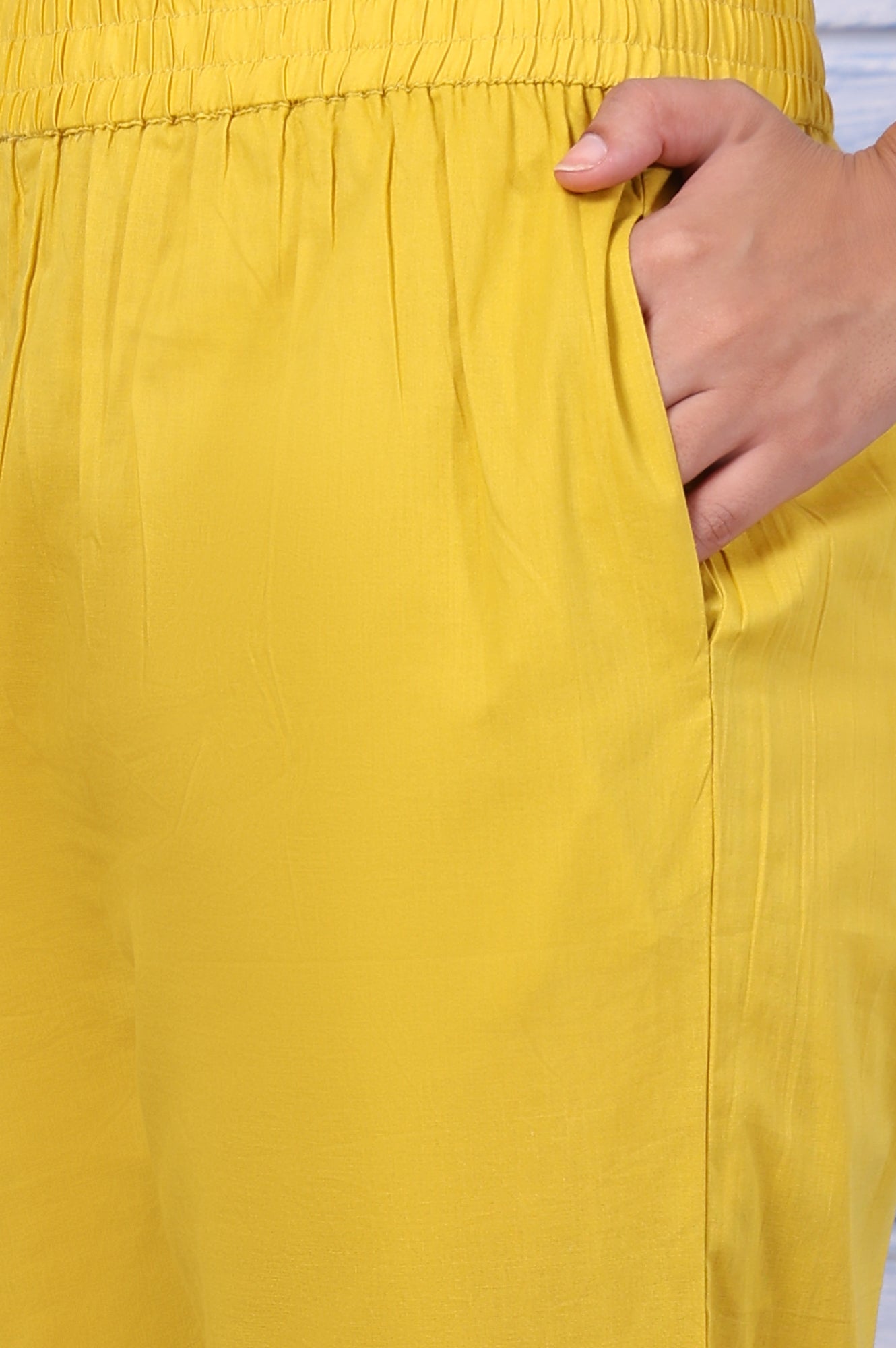 W for Woman Yellow Polka Printed Thread Embroidered Cotton Dot Texture A-Line Kurta, Straight Pant And Dupatta Set