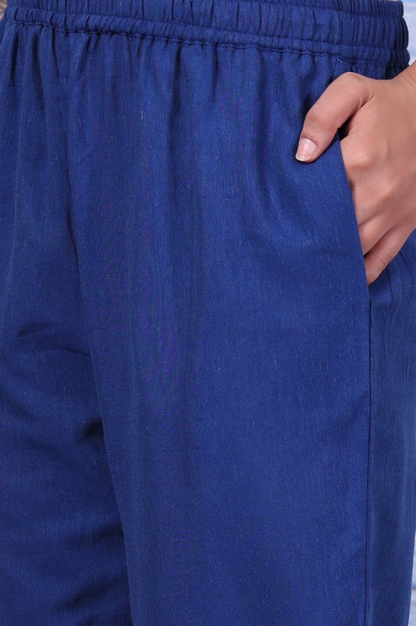 W for Woman Blue Floral Printed Beads Rayon Flax Straight Kurta And Straight Pant Set