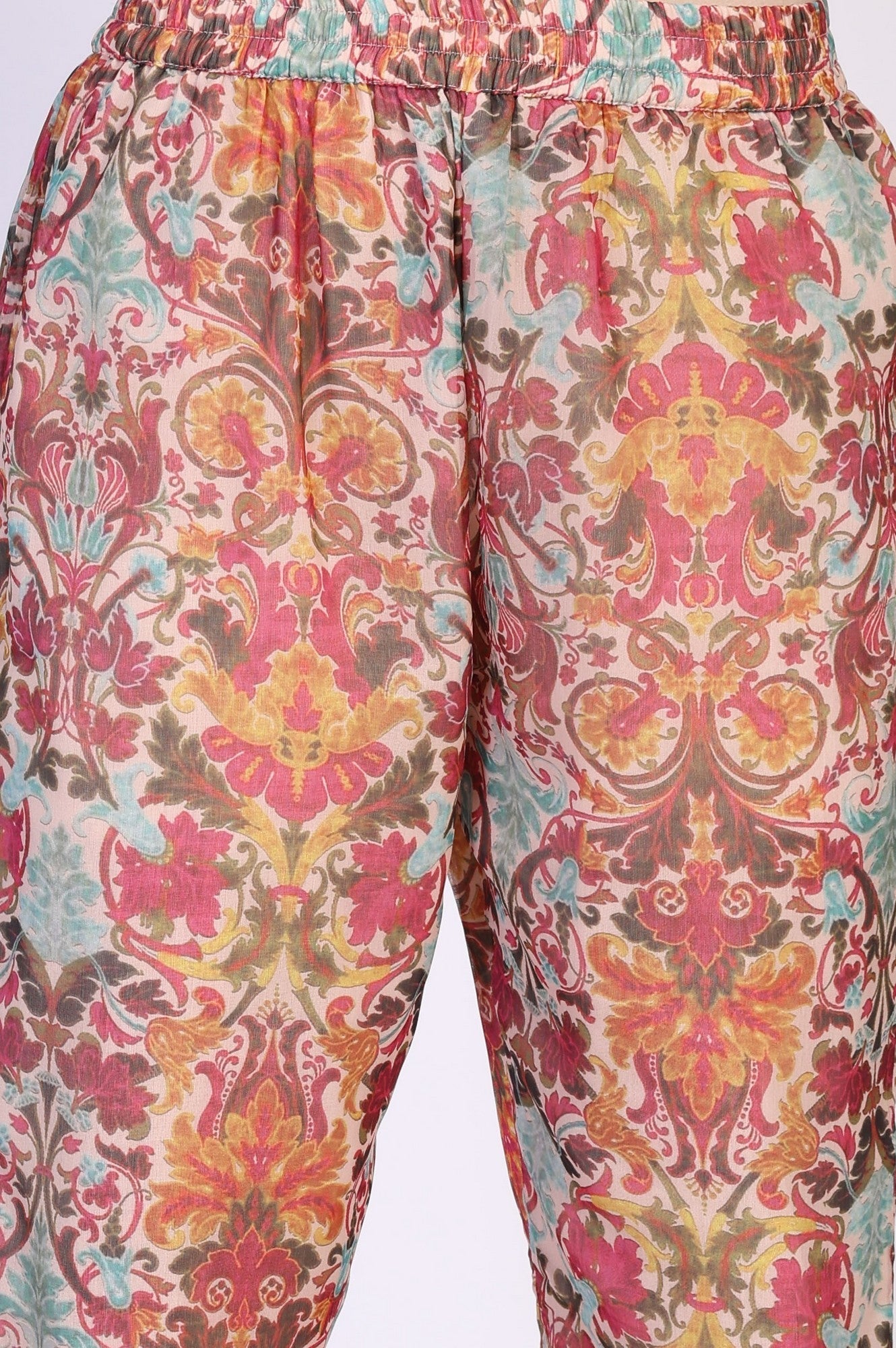 W for Woman White Floral Printed Tape Detail Flared Chiffon Kurta with Pant and Dupatta Set