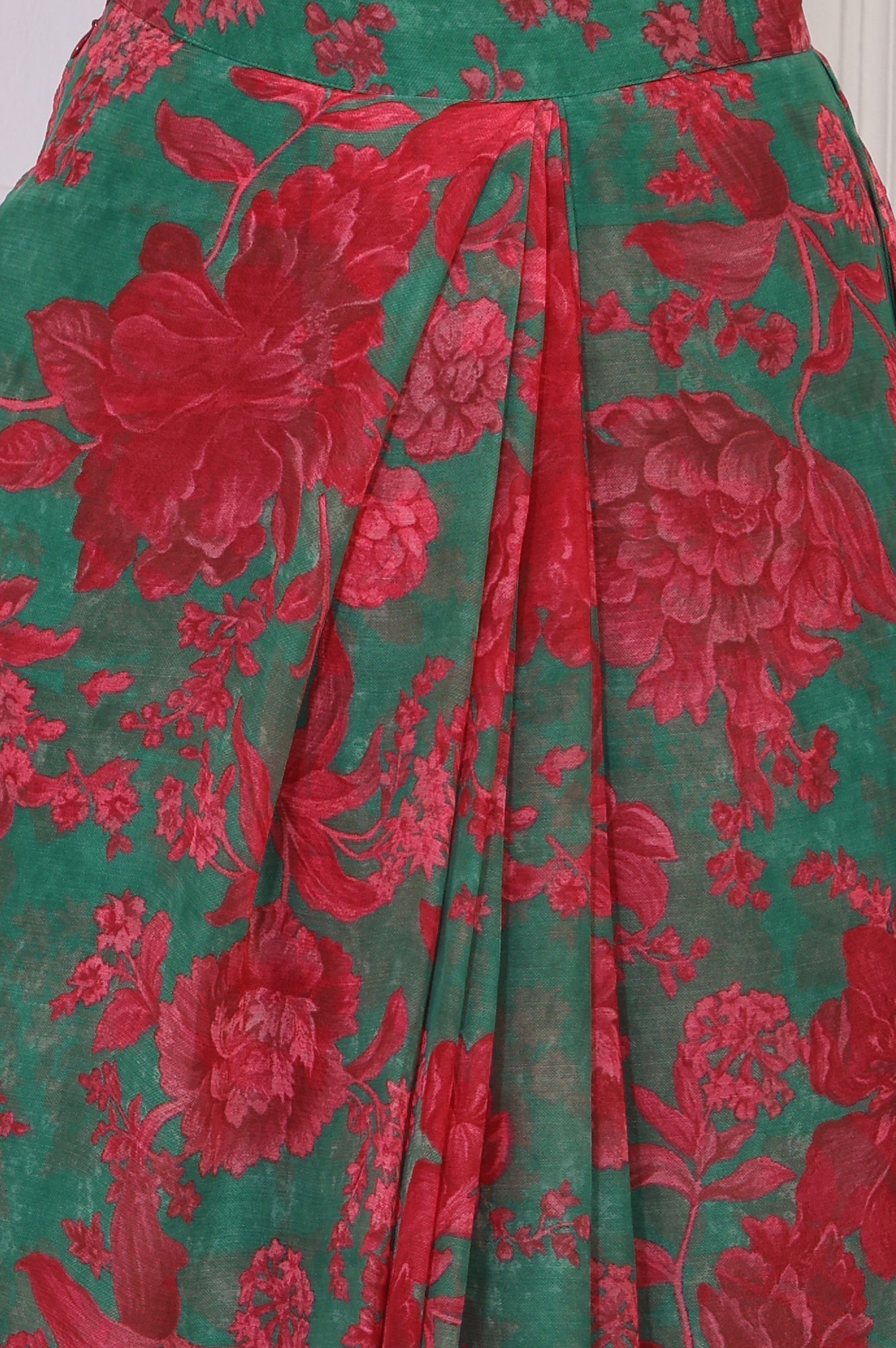 W for Woman Green Floral Printed Pre-Draped Georgette Saree with Blouse