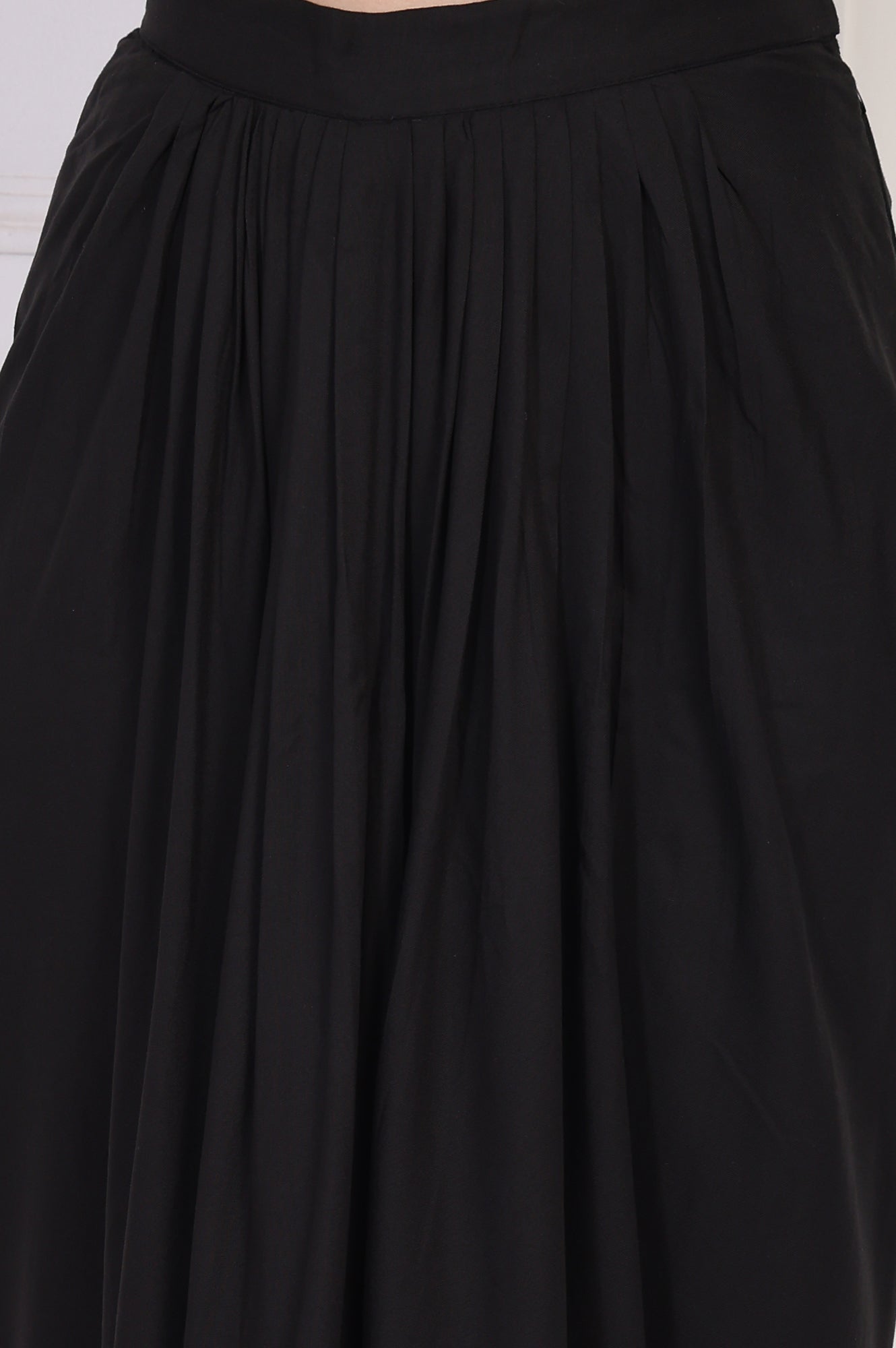 W for Woman Black Floral Printed Embellished Georgette Crop Top with Cape and Skirt Set