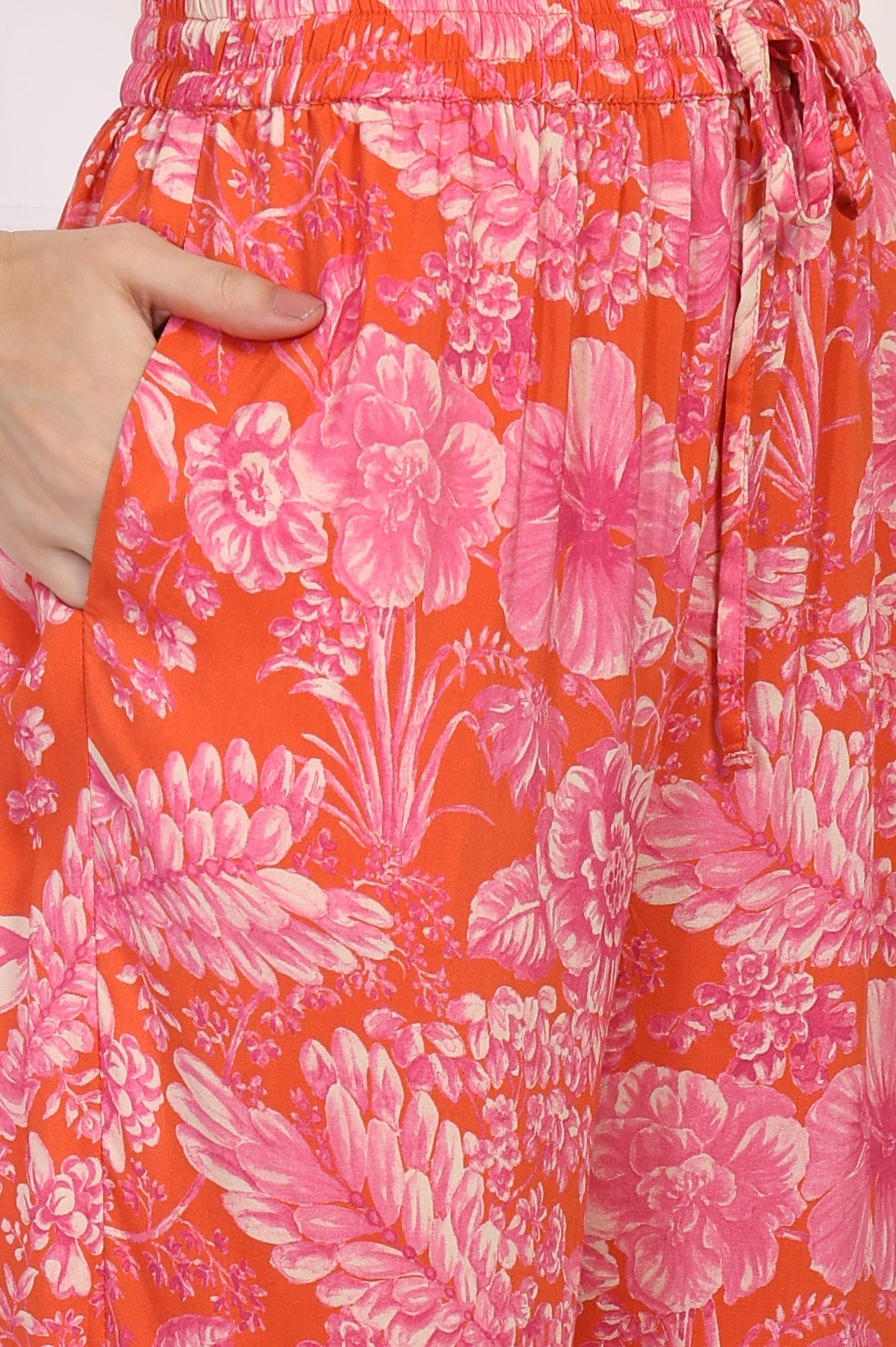 W for Woman Orange Floral Printed Kaftan Modal Kurta with Pant