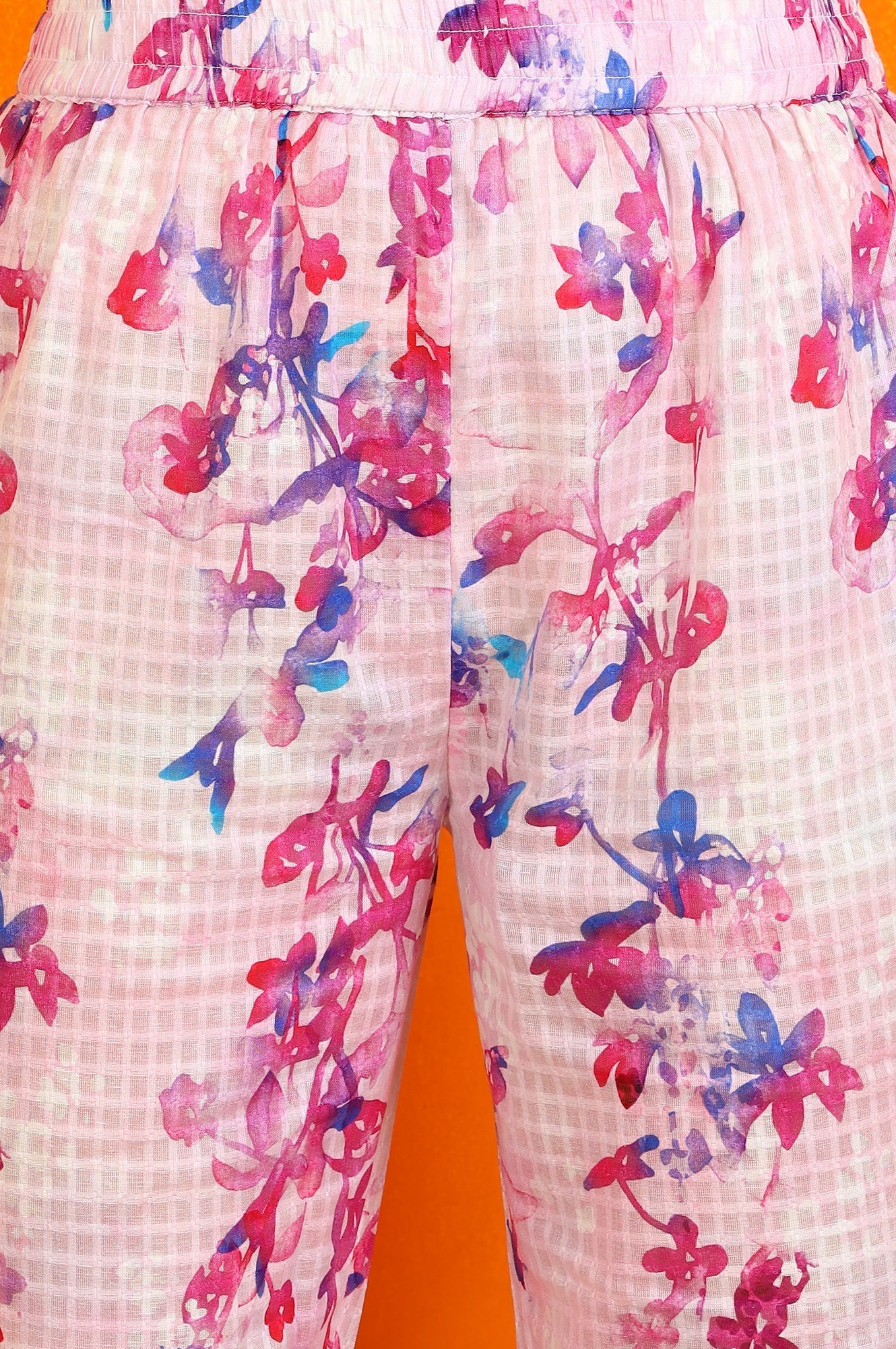 W for Woman Pink Floral Printed Textured Cotton Short Tunic and Pants Co-ord Set