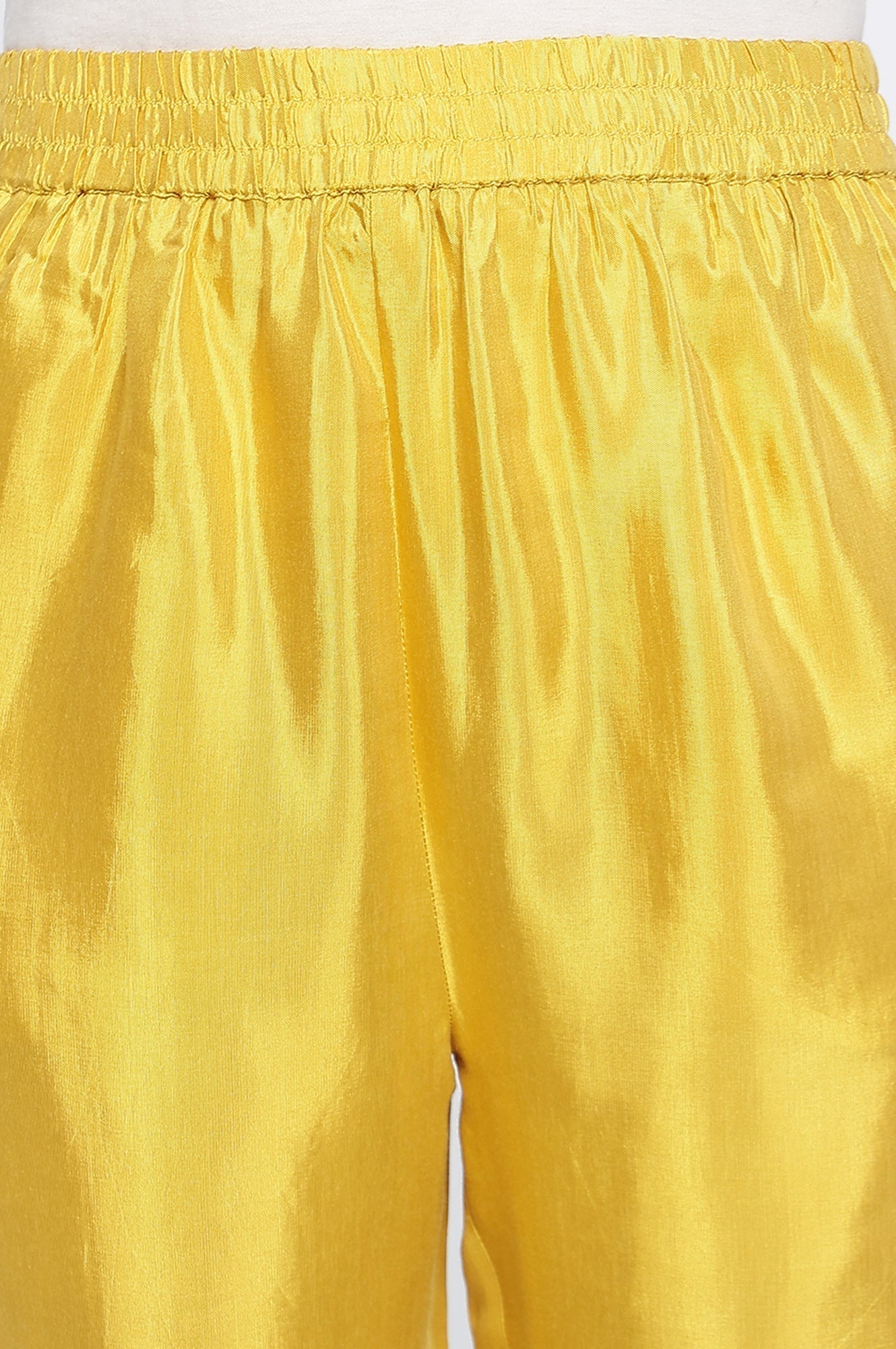 W for Woman Yellow Solid Printed Shantung Straight Kurta, Straight Pant and Dupatta Set