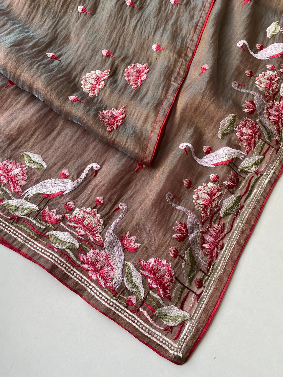 Mameraa Sarees Brown Royal Gabbana Silk Saree Woven In A Shiny Dual-Tone Finish-Brown