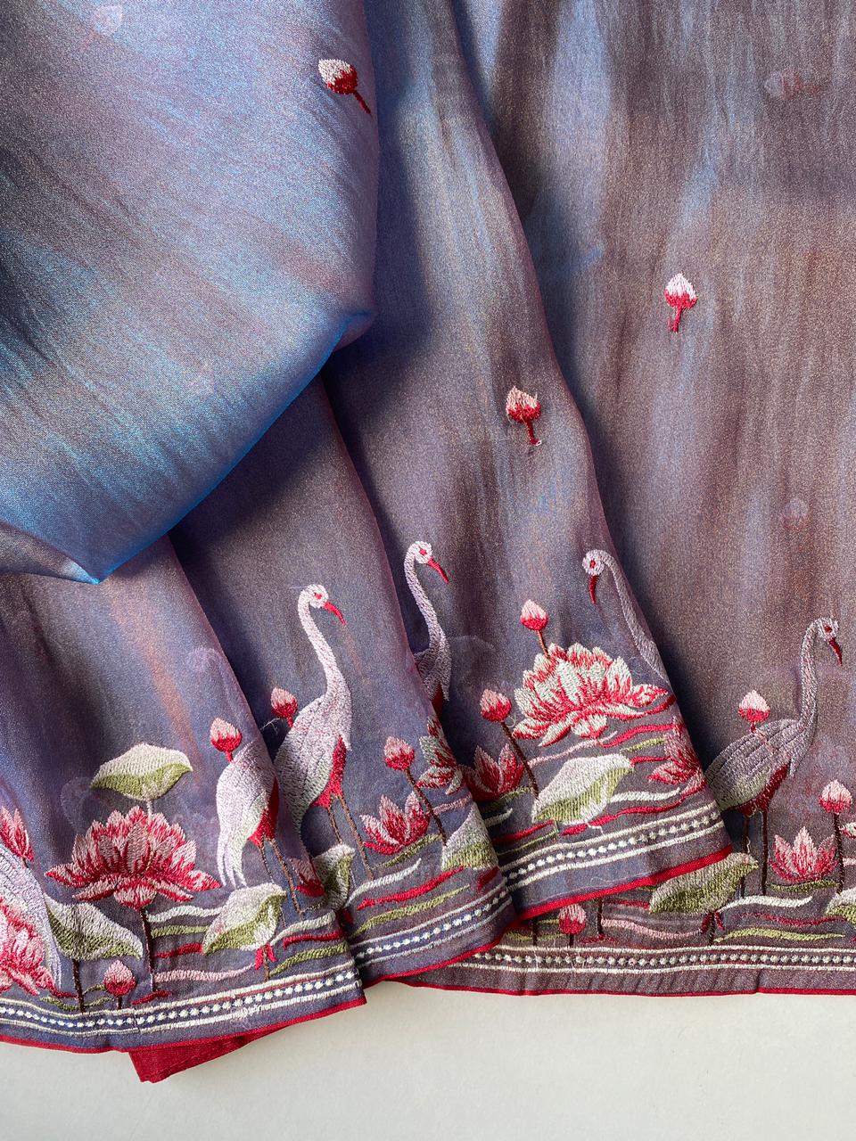 Mameraa Sarees Grey Royal Gabbana Silk Saree Woven In A Shiny Dual-Tone Finish-Grey