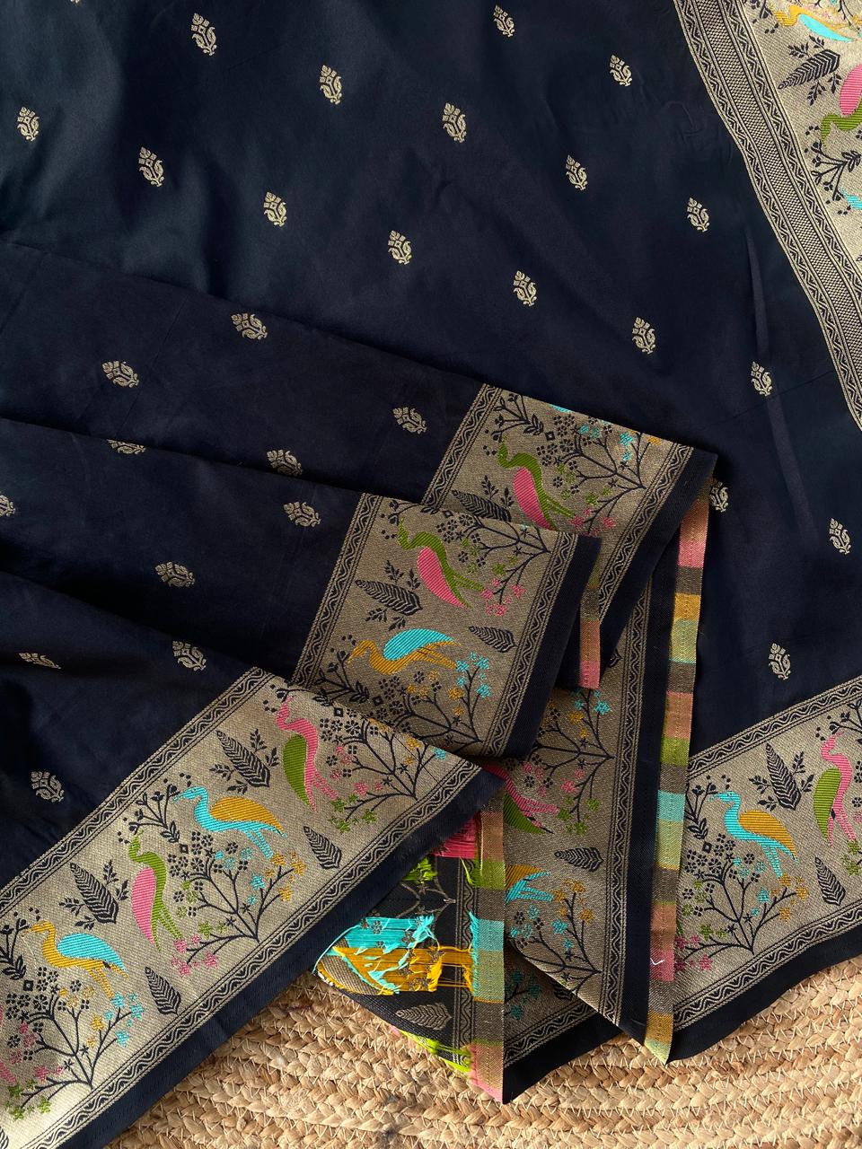 Mameraa Sarees Black Elegance Soft Silk Banarasi Saree-Black