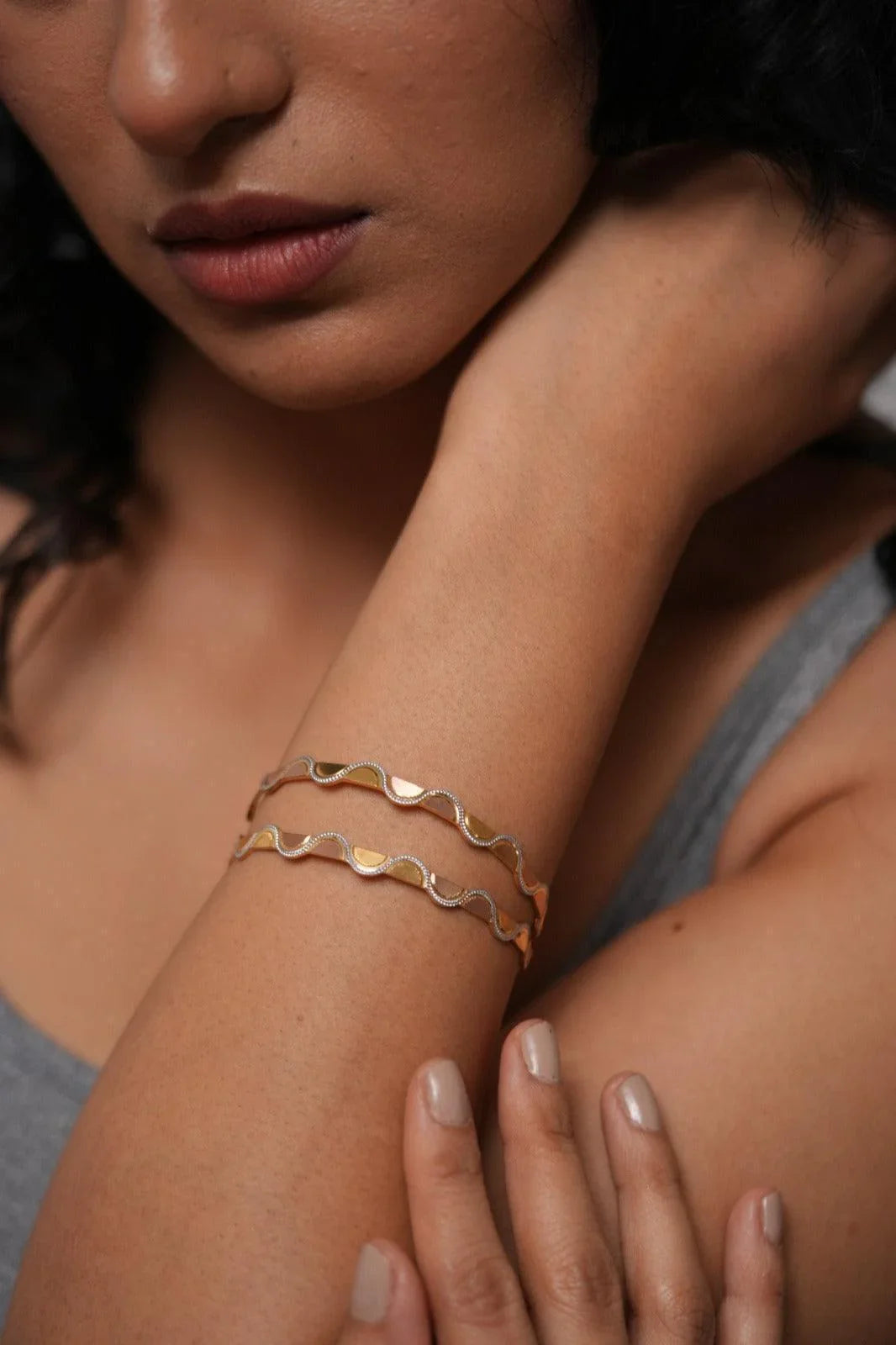 Vinita Tri Polish Bangle Set | CNC Gold Plated