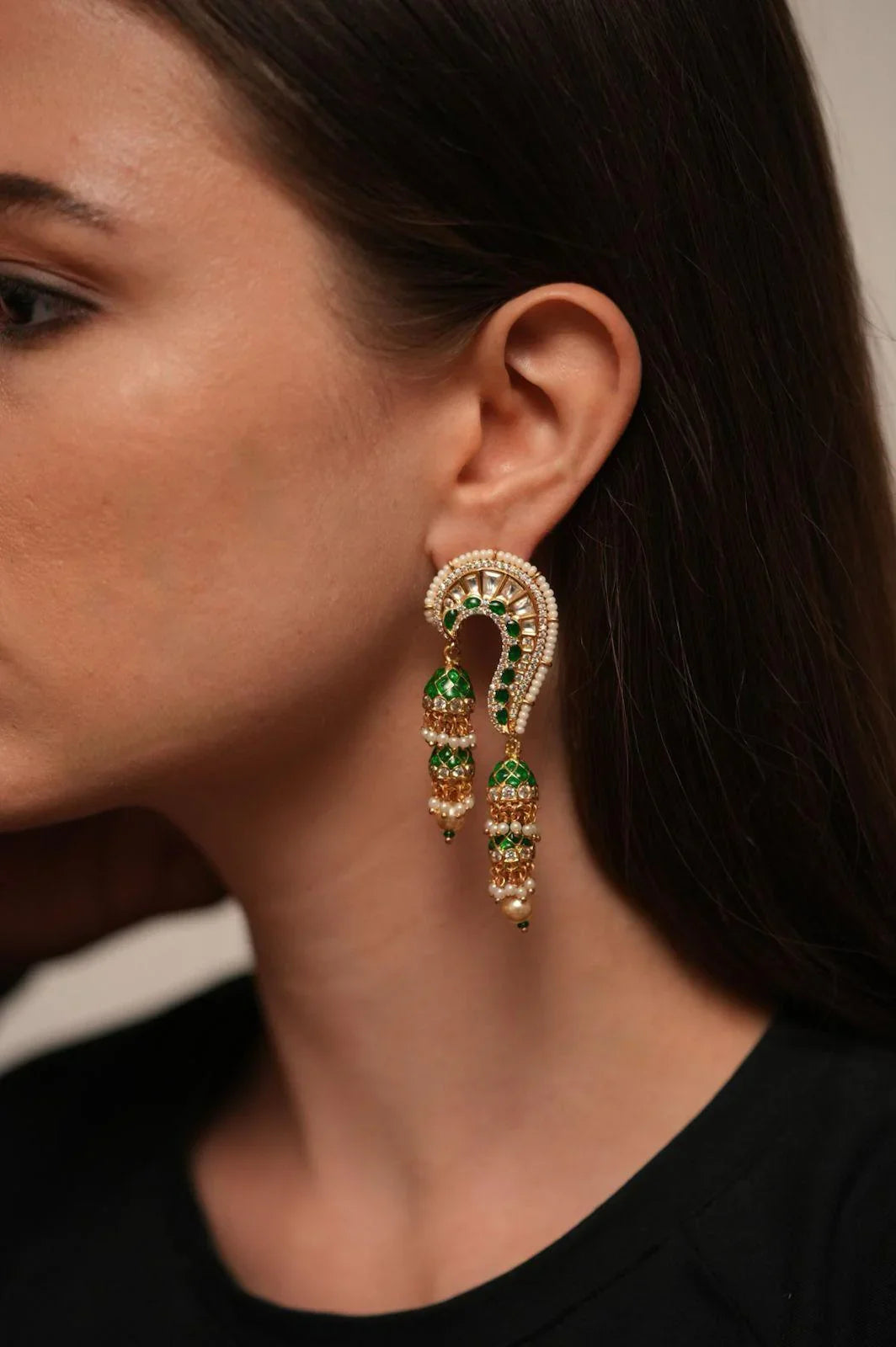 Shambhavi Double Jhumka Indian Polki Earring | Meenakari