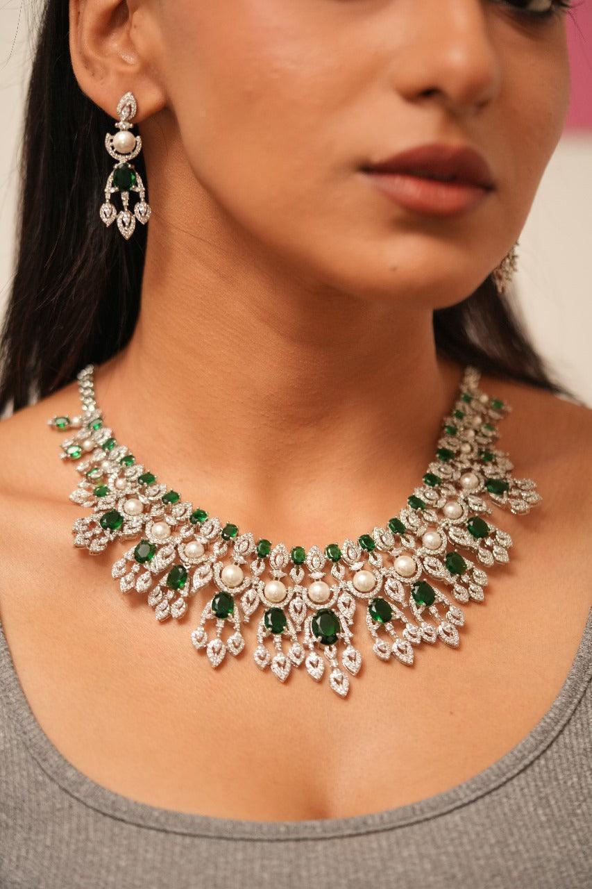 Twesha Diamond Pearl & Emerald Elaborate Set