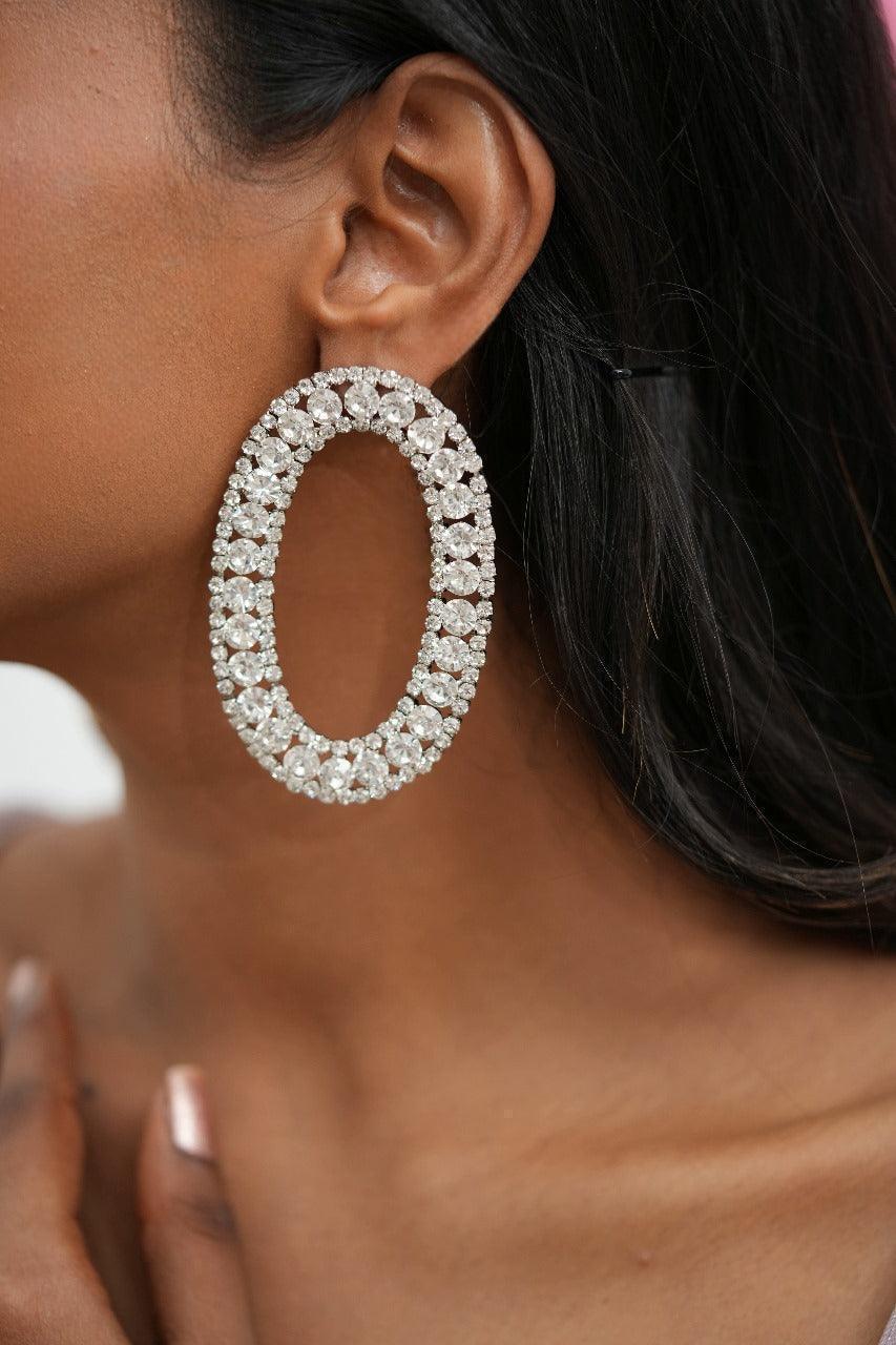 Oval Rhinestone Diamond Party Wear Earrings