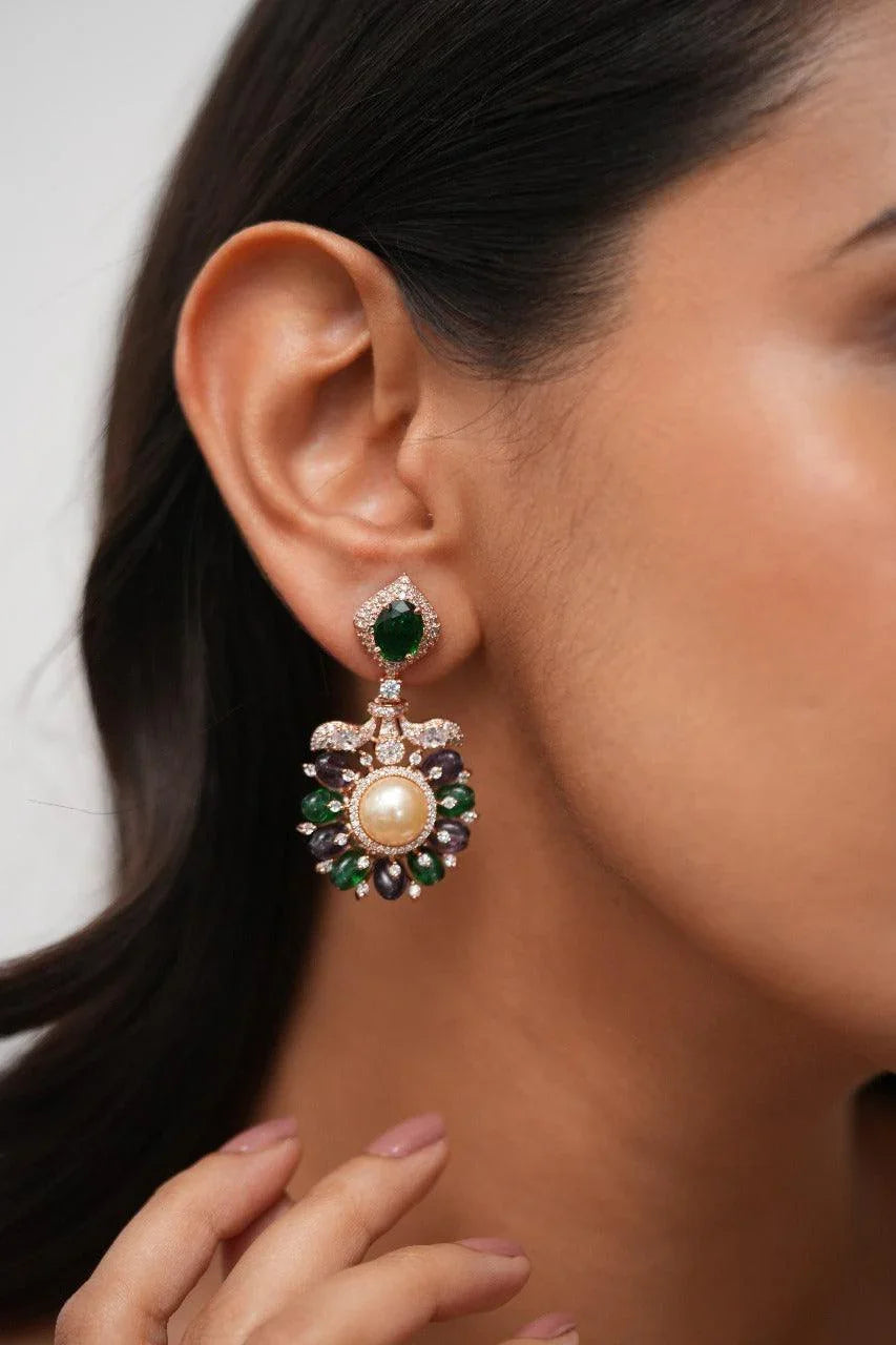 Sammy Sosa Pearl Beaded Pastel Diamond Mid Sized Earrings| Lala Land Collection