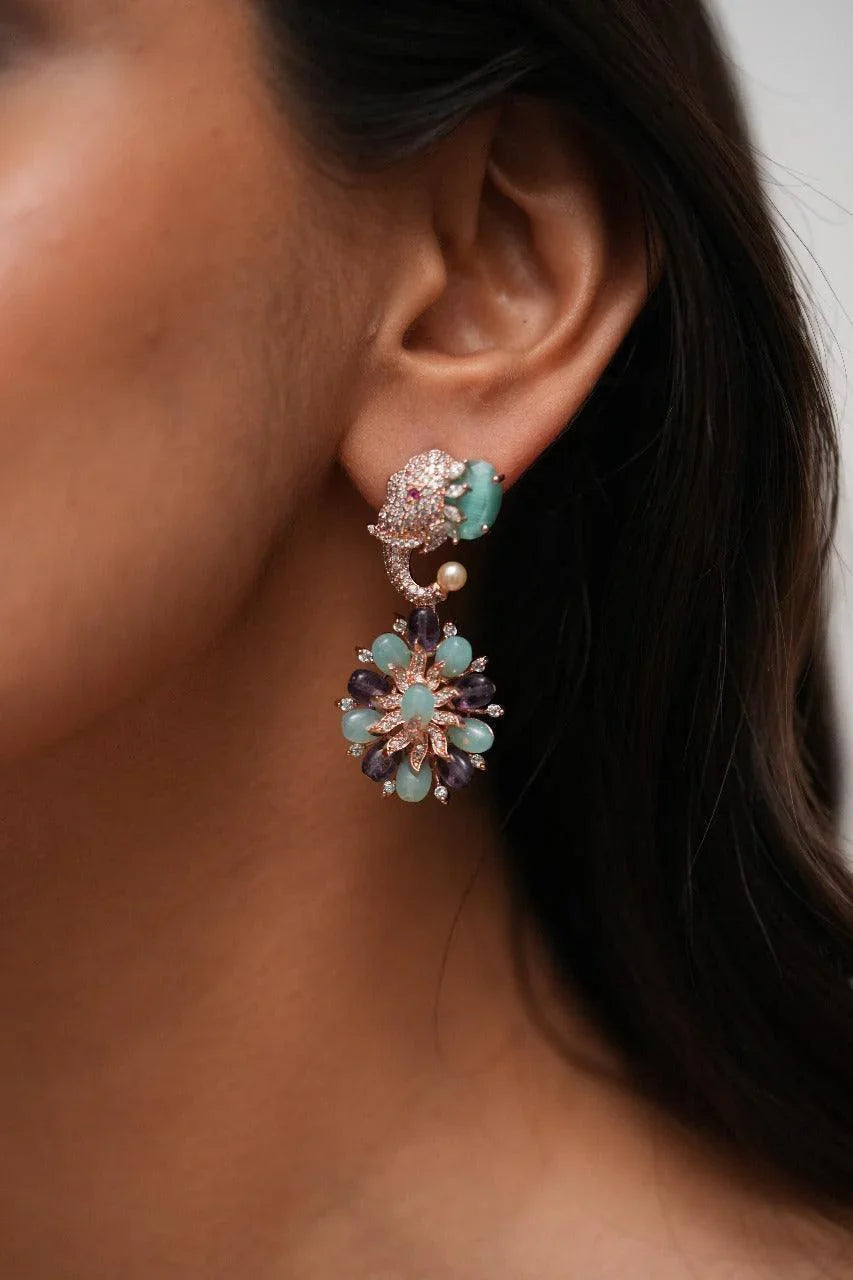 Gaja Pastel Beaded Diamond Mid sized Earrings| Lala Land Collection
