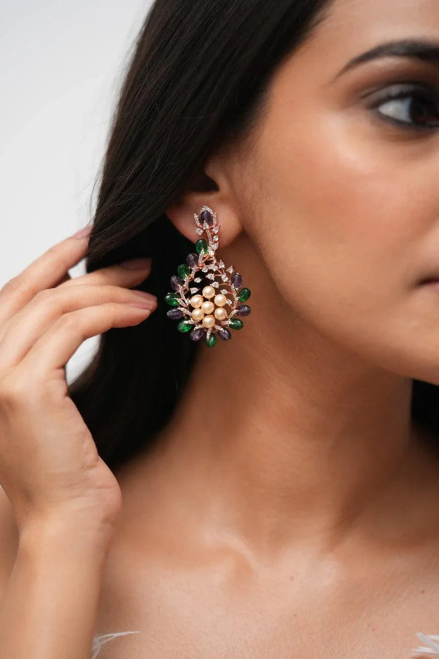 Maya Vibe Pastel Beaded Diamond Mid Sized Earrings