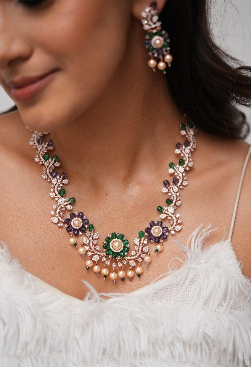 Maya Vibe Pastel Beaded Diamond Designer Necklace Set | Lala Land Collection