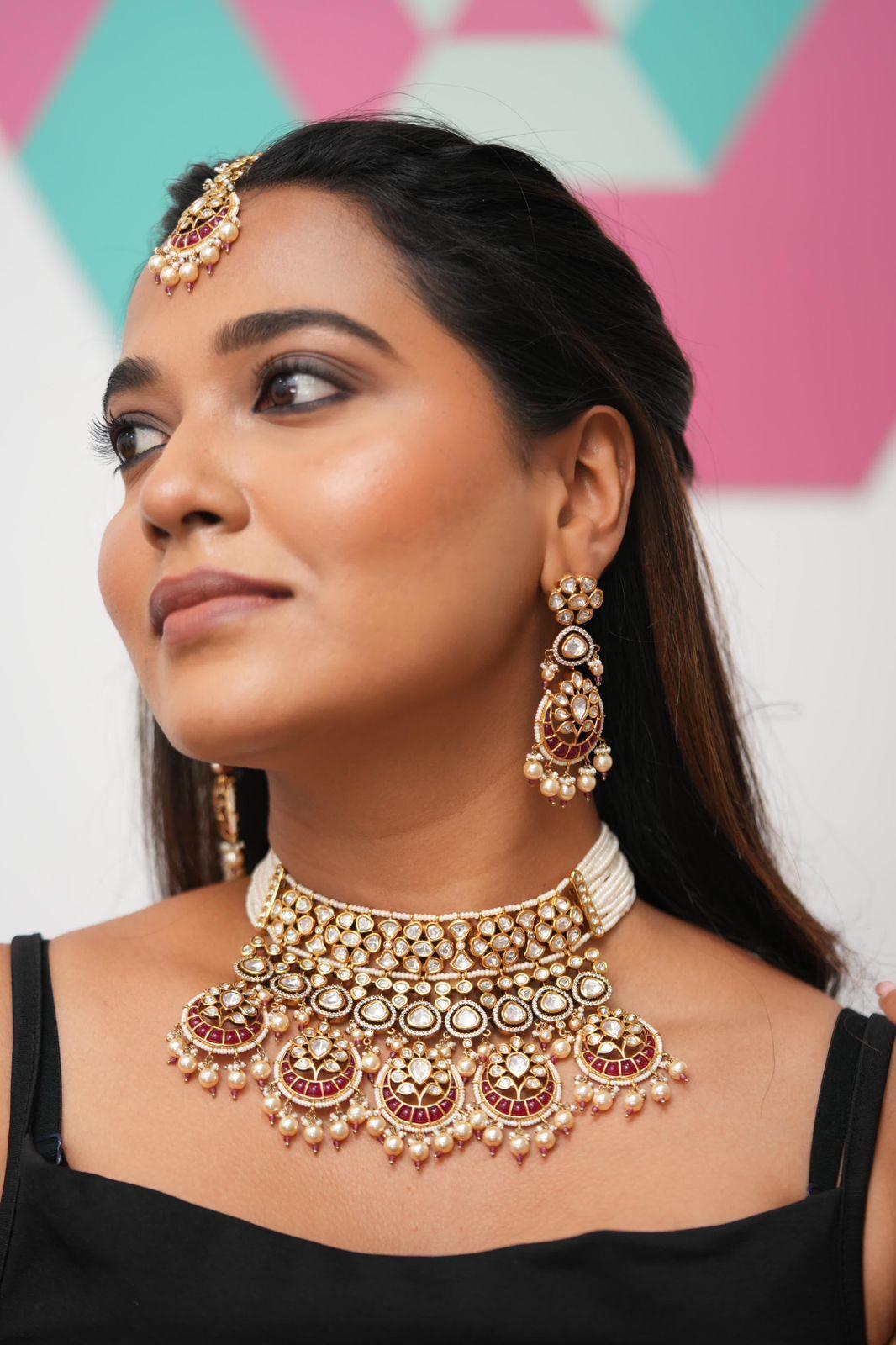 Vishvamitra Bridal Polki Choker Set with Maangtika