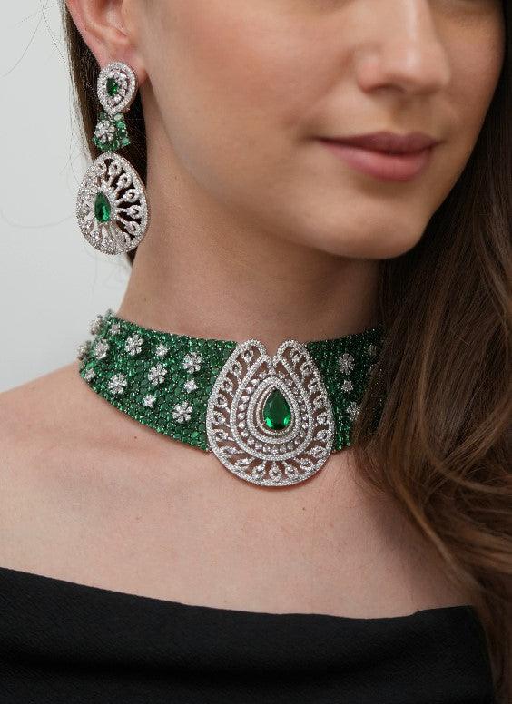 Not your Mojito Diamond Set with Long Earrings| Rangnasheen