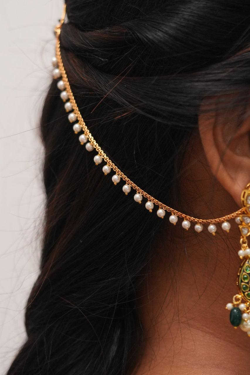 Motibahaar 1 Single Line Hair Chain | Gold Pearl Mattel